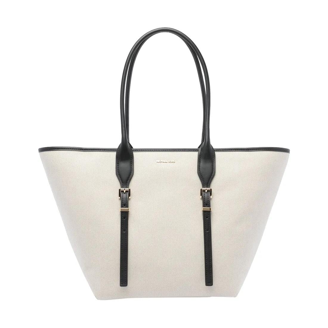 Michael Kors Michael Kors Kadın Pamuklu Kanvas Tote Deri Sap Siyah Omuz Çantası 30S5G9OT7C-BLACK