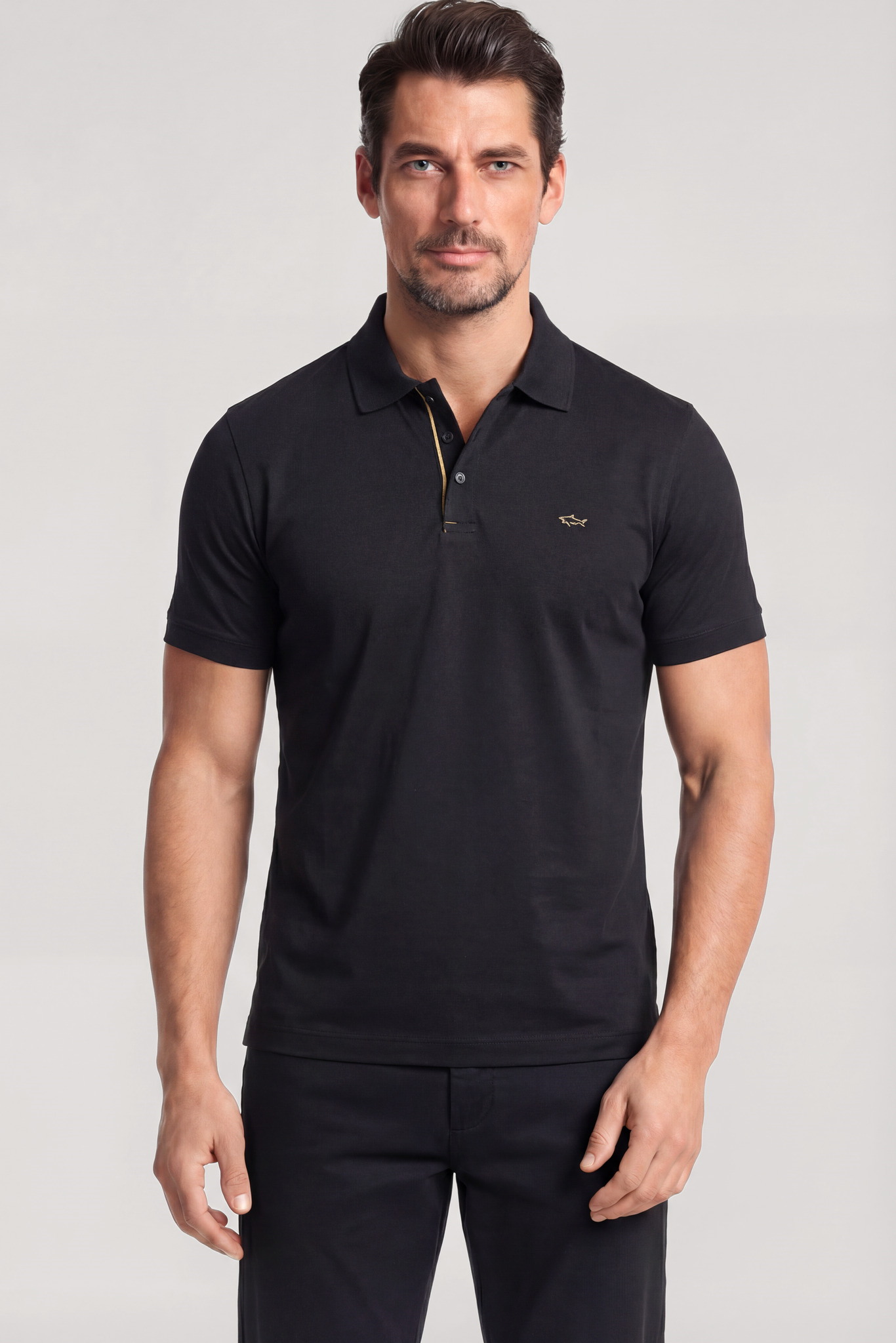Paul Shark Paul Shark Erkek Düğme Kapama Kısa Kol %100 Pamuk Siyah-Altın Polo Yaka T-Shirt 26411224-11G