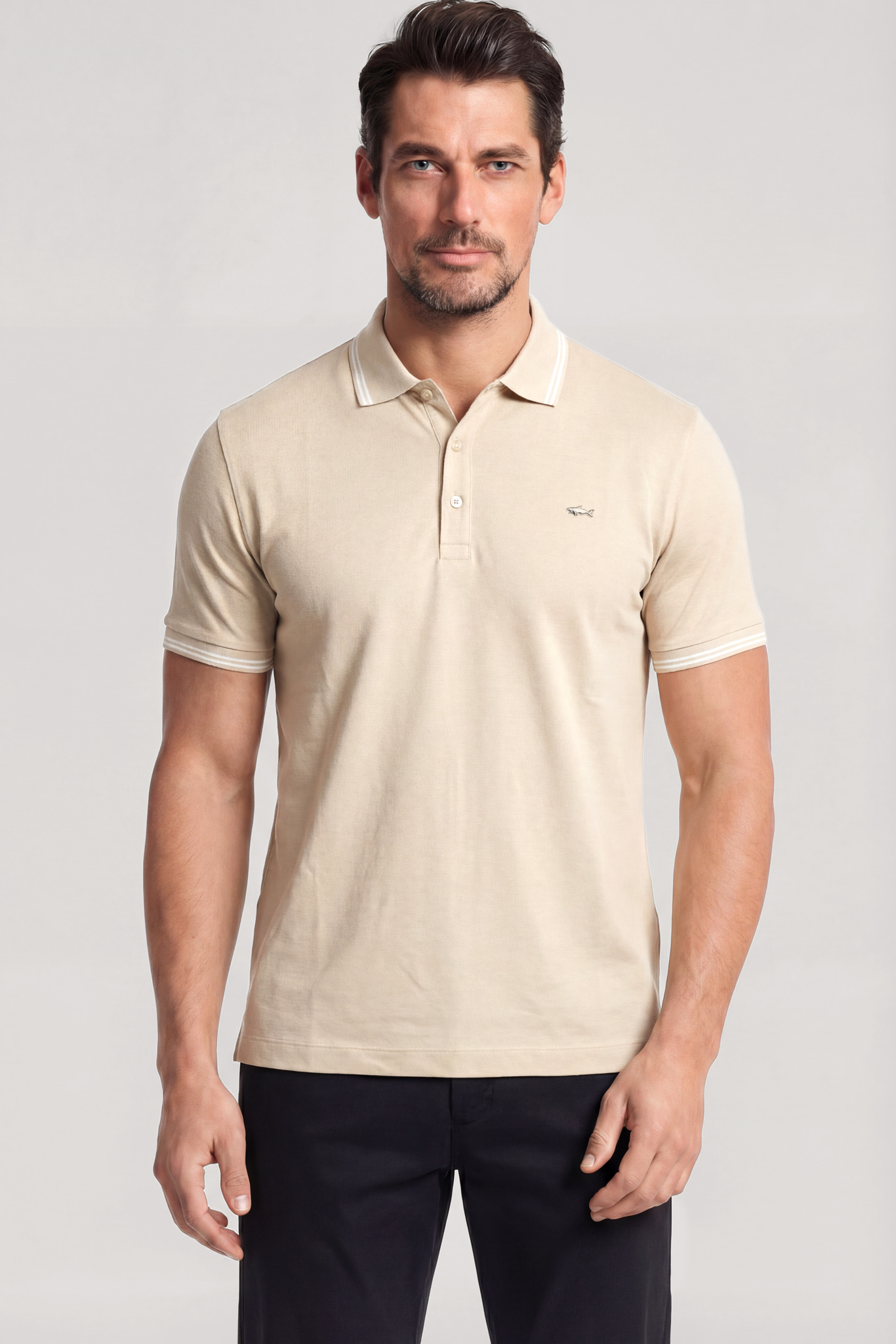 Paul Shark Paul Shark Erkek Düğme Kapama Kısa Kol %100 Pamuk Bej Polo Yaka T-Shirt 26411256SM-348