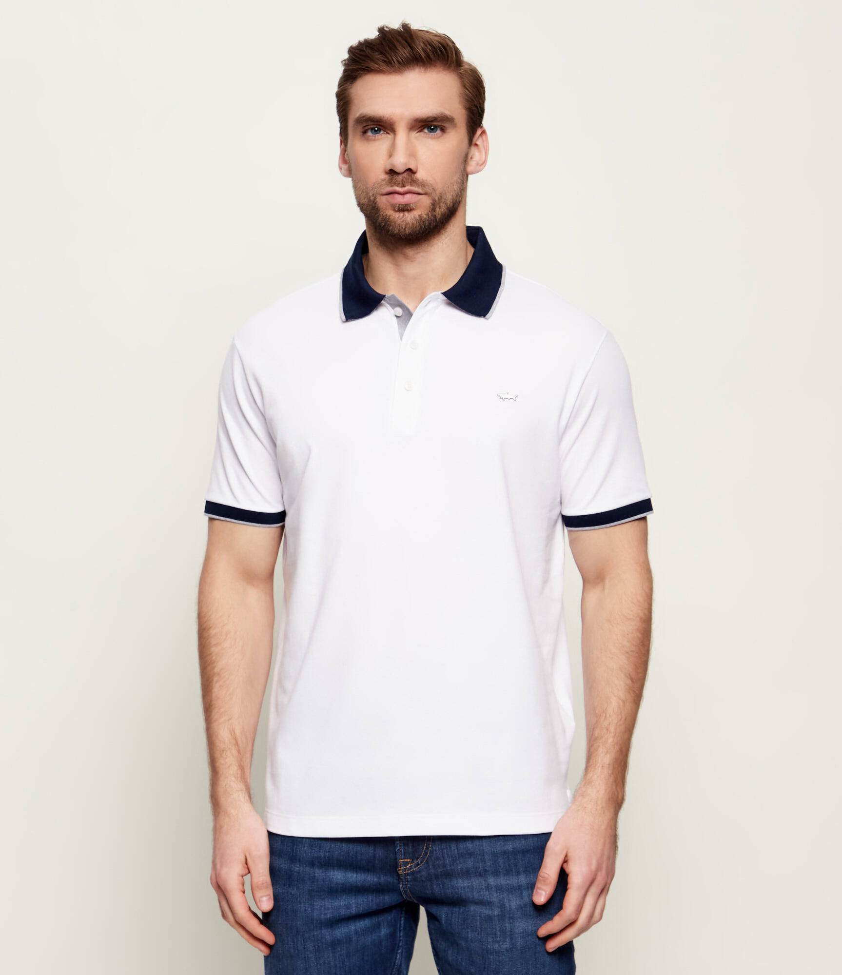 Paul Shark Paul Shark Erkek Düğme Kapama Kısa Kol %100 Pamuk Beyaz Polo Yaka T-Shirt 26411272-010