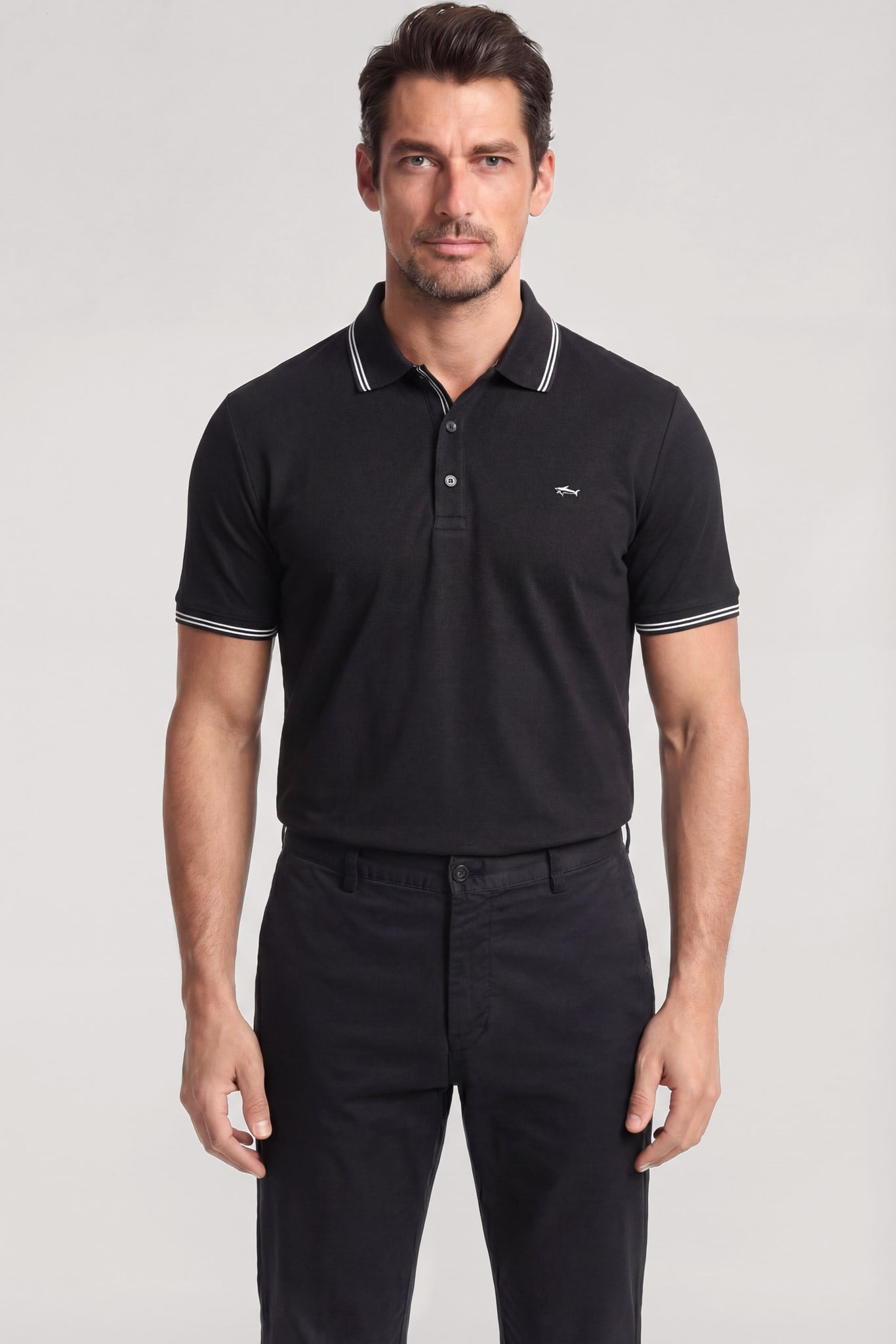 Paul Shark Paul Shark Erkek Düğme Kapama Kısa Kol %100 Pamuk Siyah Polo Yaka T-Shirt 26411256SM-011