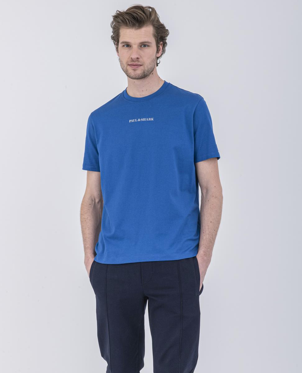 Paul Shark Paul Shark Erkek Logo Baskılı Bisiklet Yaka Normal Kesim Mavi T-Shirt 22411044-051