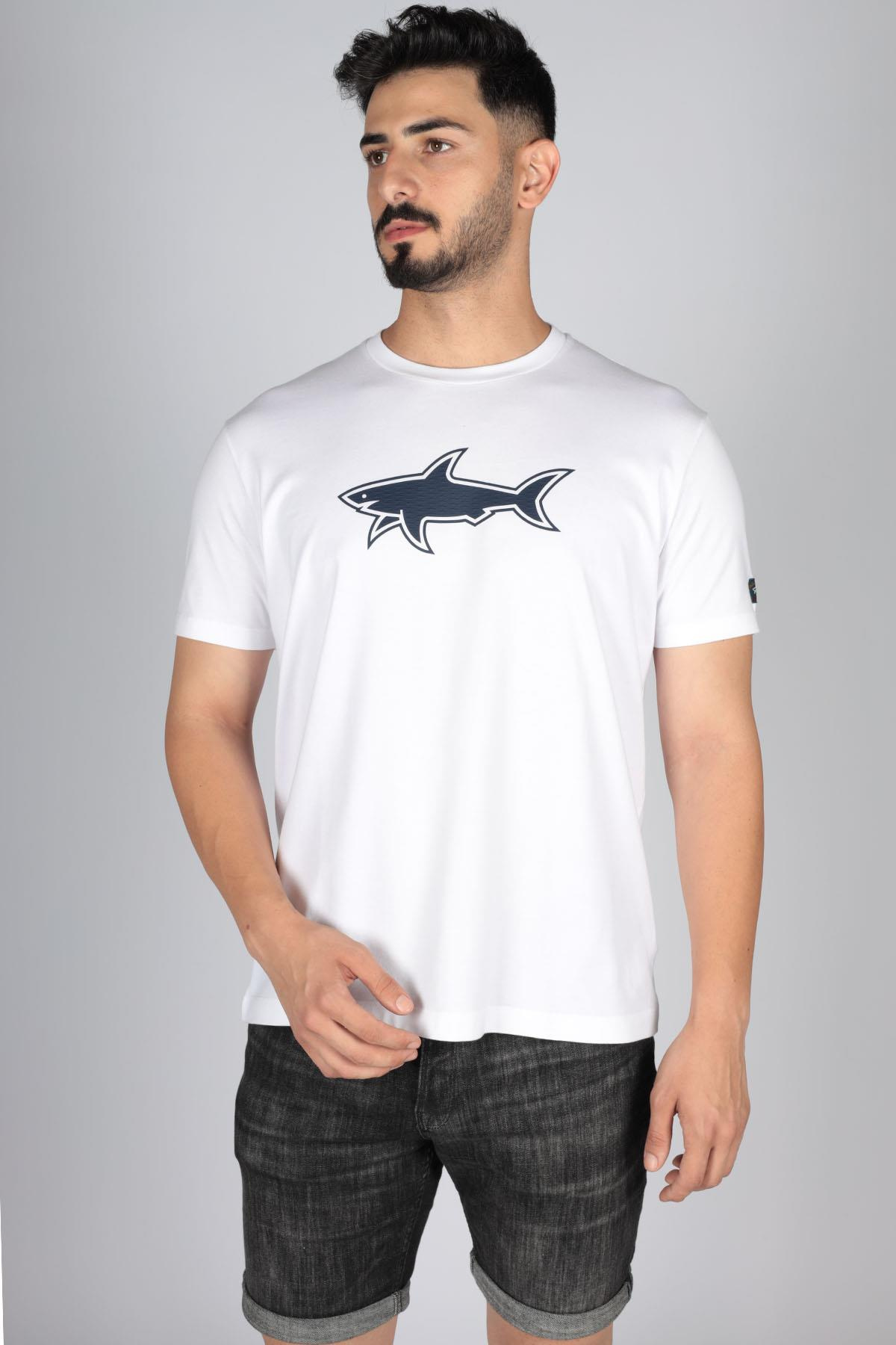 Paul Shark Paul Shark Erkek Logolu Basic Regular Fit Kısa Kollu Beyaz T-Shirt 23411072-010