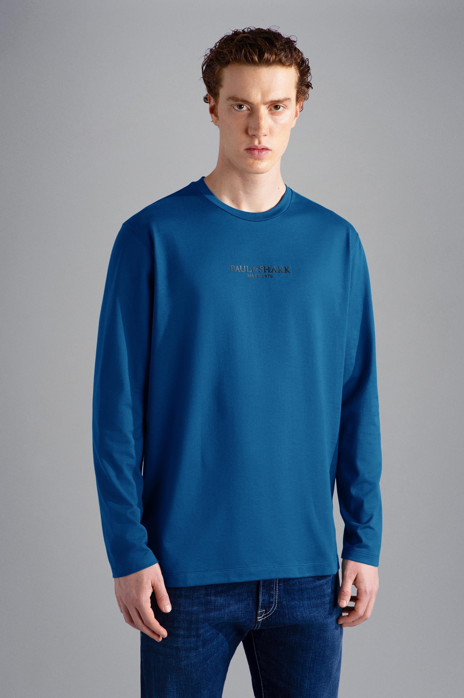 Paul Shark Paul Shark Erkek Marka Logolu Uzun Kollu Rahat Mavi T-Shirt 13311624-402