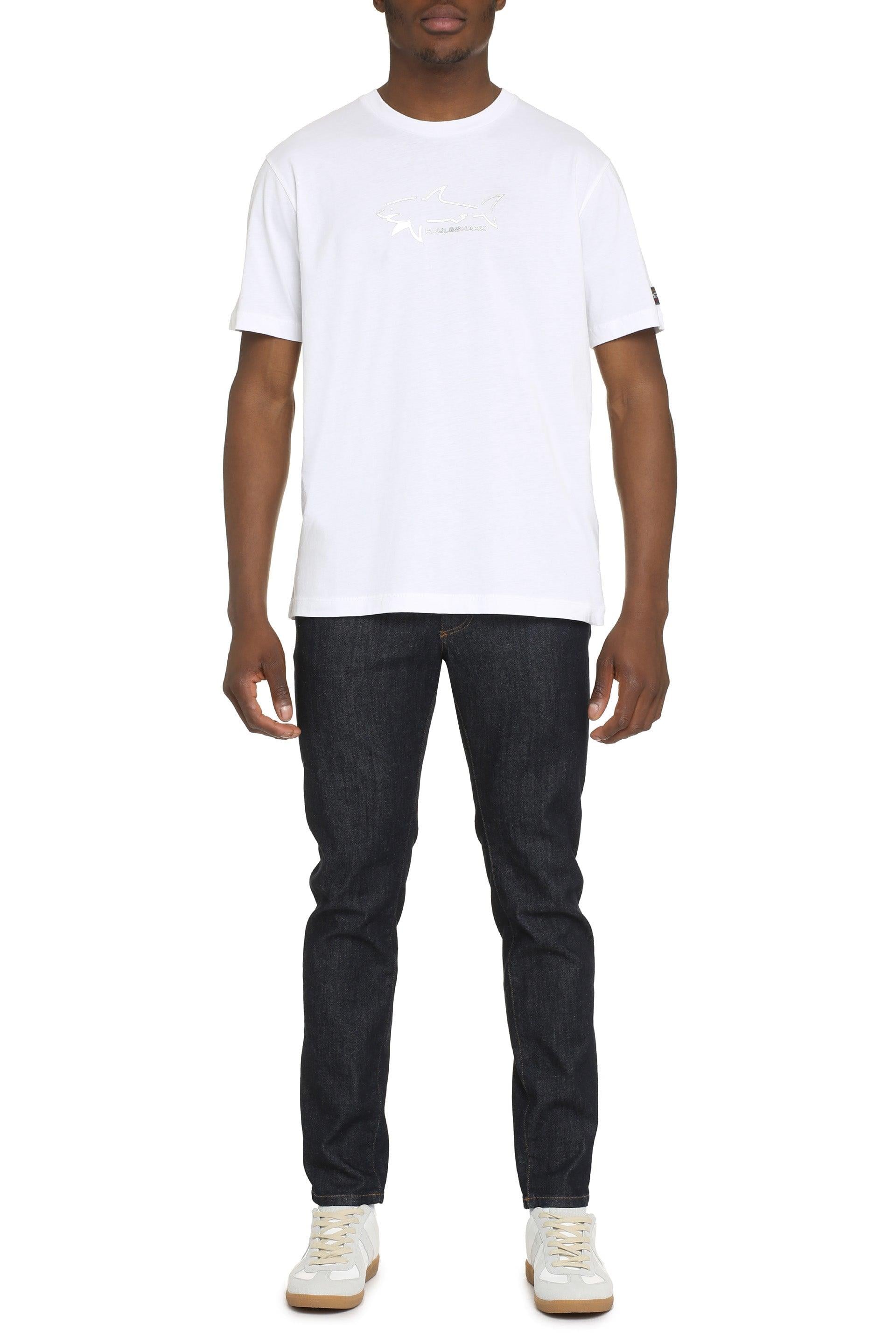 Paul Shark Paul Shark Erkek Marka Logo Detaylı Regular Fit Kısa Kollu Beyaz T-Shirt 23411198A-010