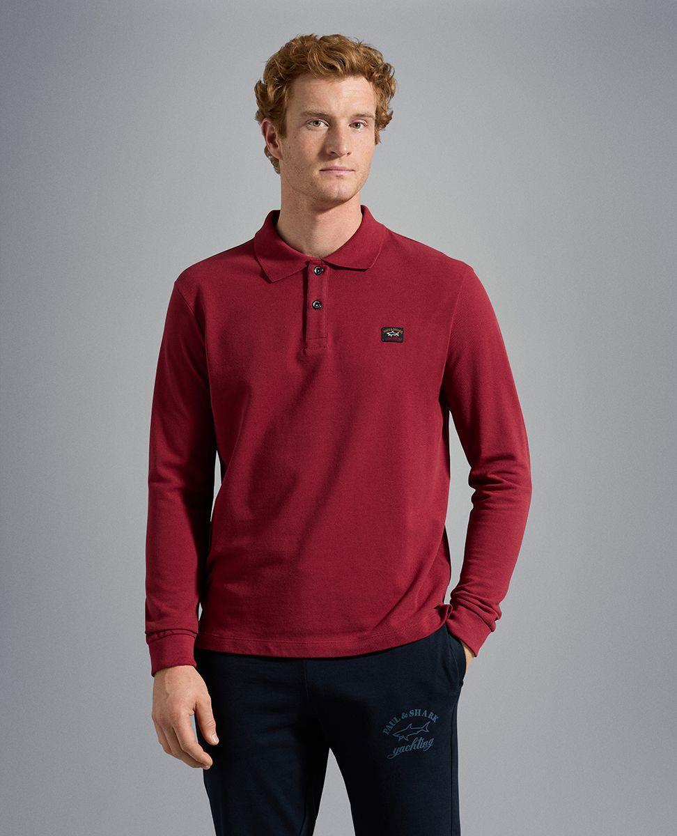 Paul Shark Paul Shark Erkek Marka Logolu Pamuklu Polo Yakalı Uzun Kollu Bordo Polo Yaka T-Shirt C0P1001-142