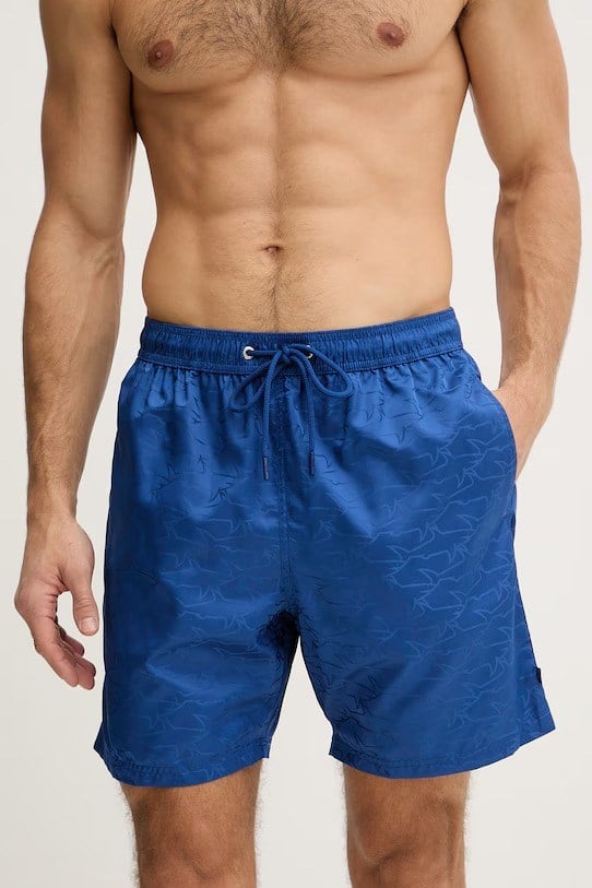 Paul Shark Paul Shark Erkek Monogram Logo Desenli Beli Lastikli Çabuk Kuruyan Mavi Deniz Şortu 99315001-342