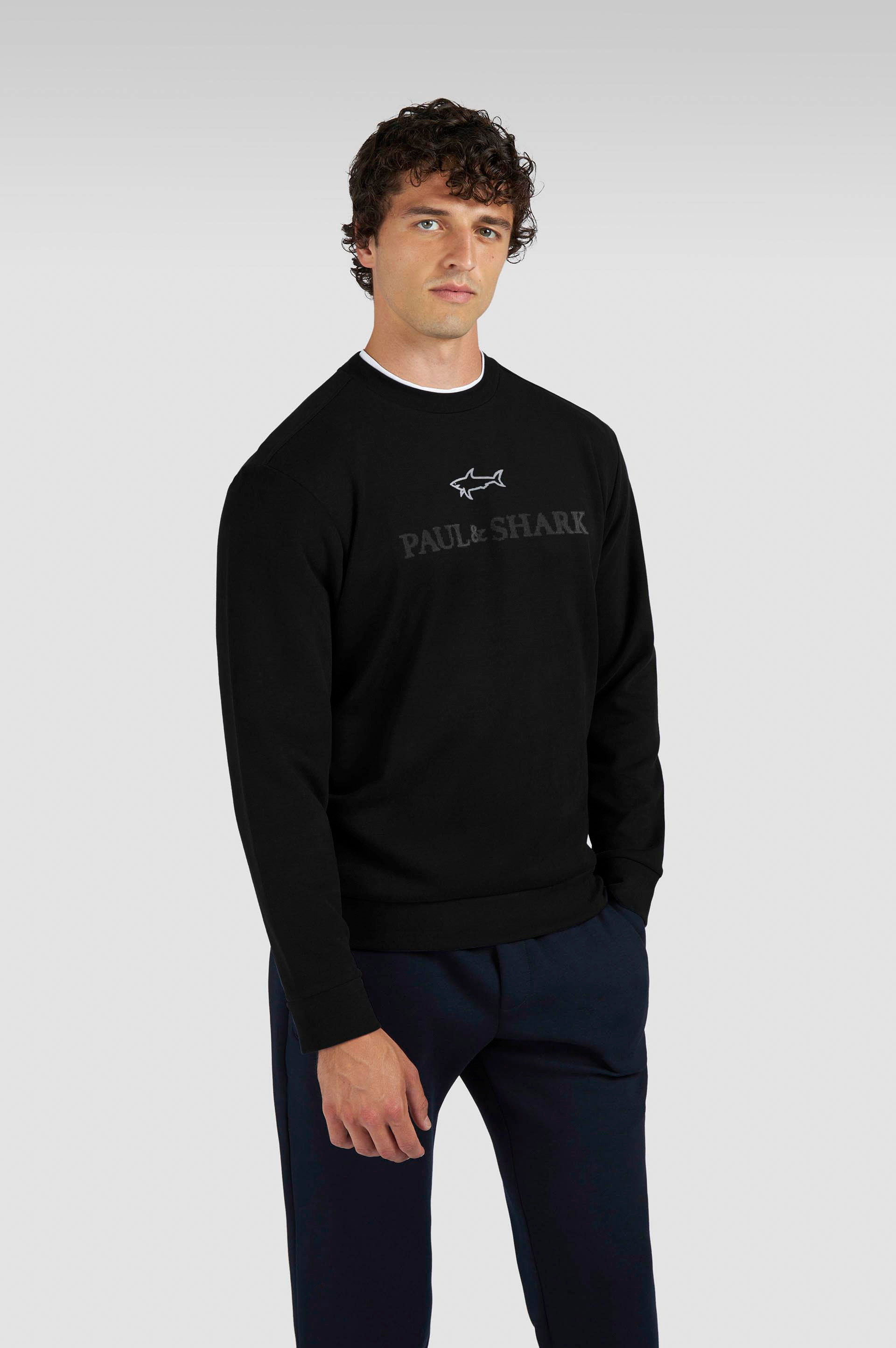 Paul Shark Paul Shark Erkek Normal Kalıp Logo İşlemeli Uzun Kollu Pamuklu Siyah Sweatshirt 15311845-011