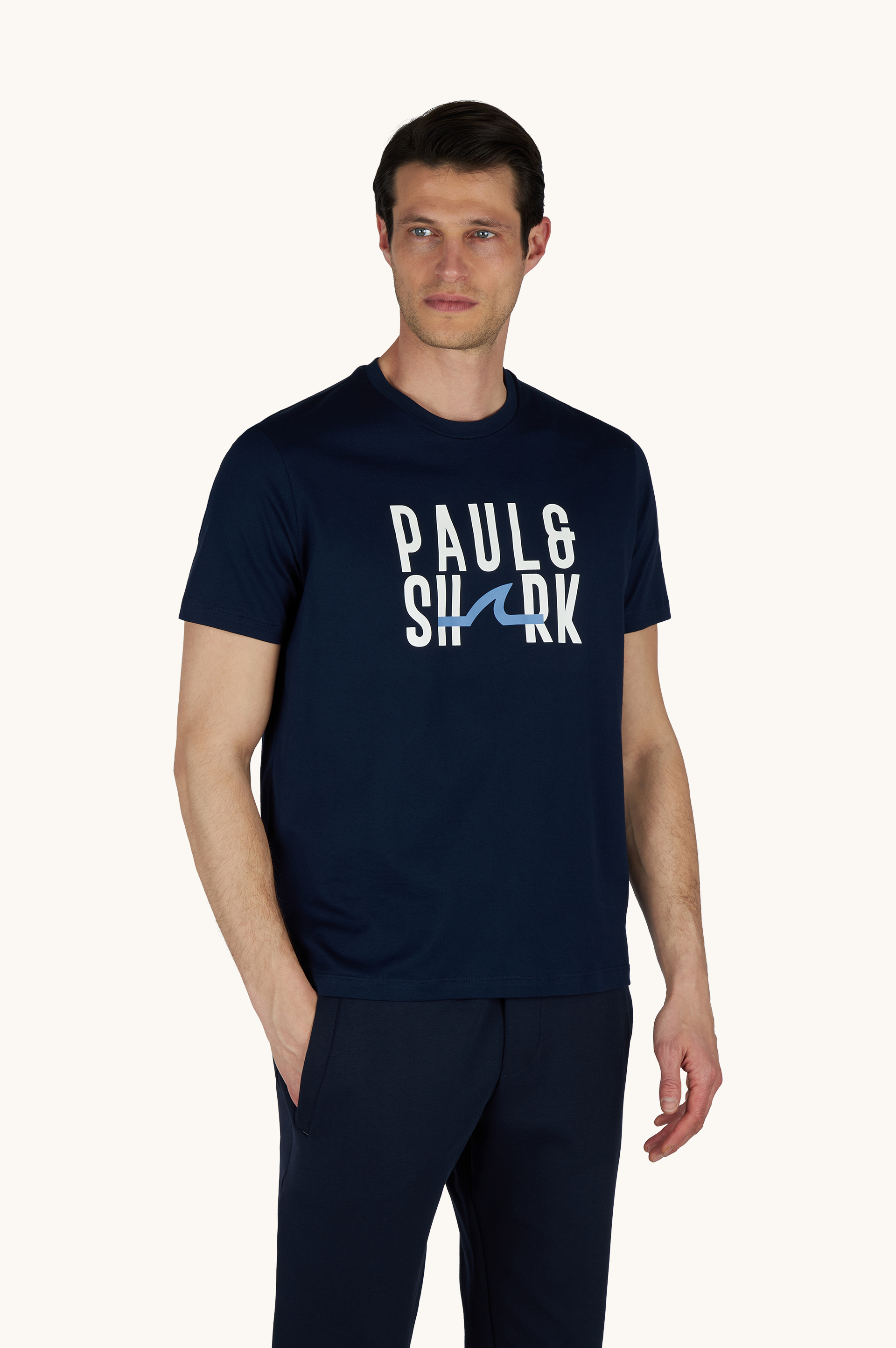 Paul Shark Paul Shark Erkek Normal Kalıp Yuvarlak Yakalı Logo Baskılı Kısa Kollu Lacivert T-Shirt 26411070-013