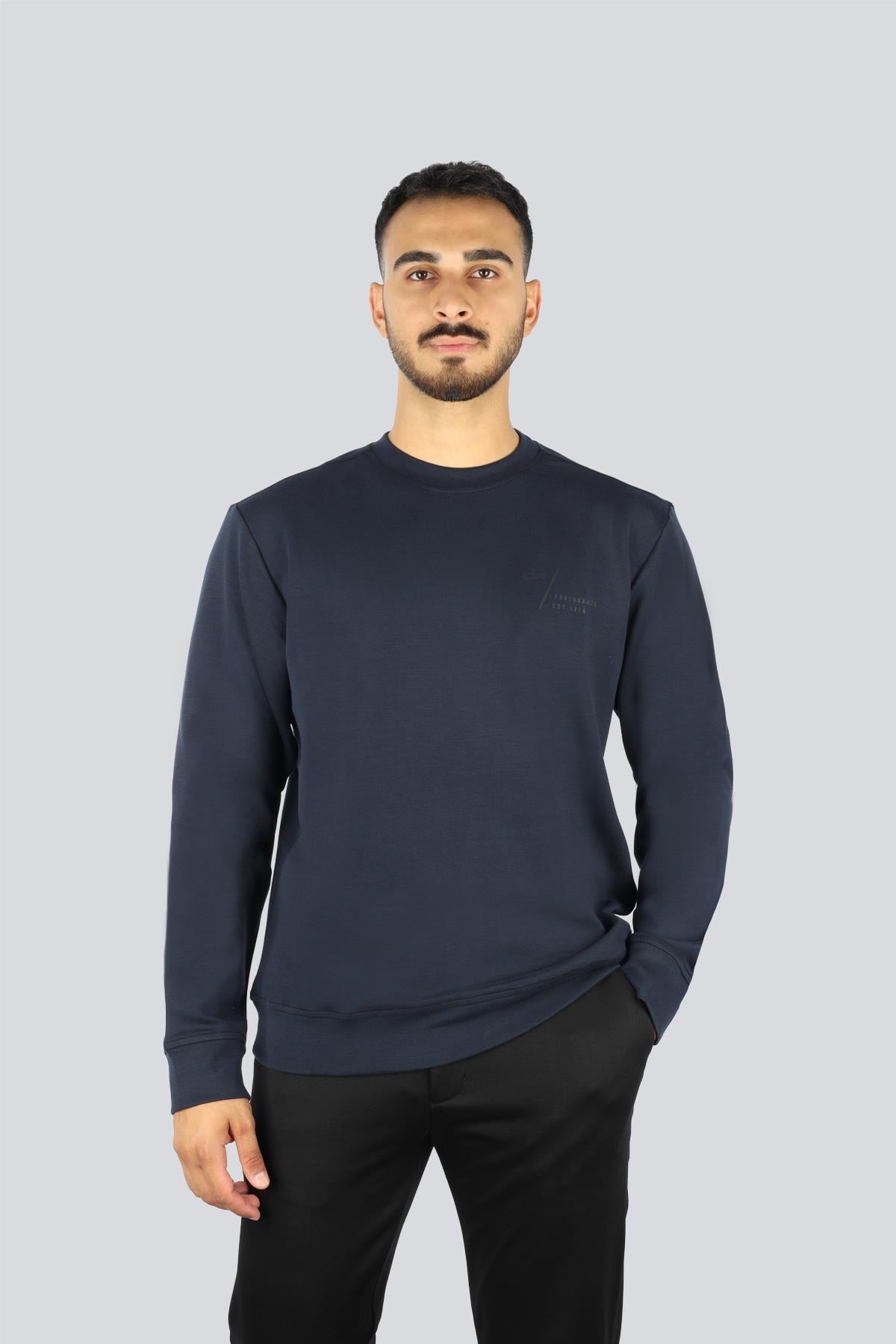 Paul Shark Paul Shark Erkek Normal Kalıp Logo Desenli Yuvarlak Yakalı Pamuklu Uzun Kollu Lacivert Sweatshirt 15311861-050