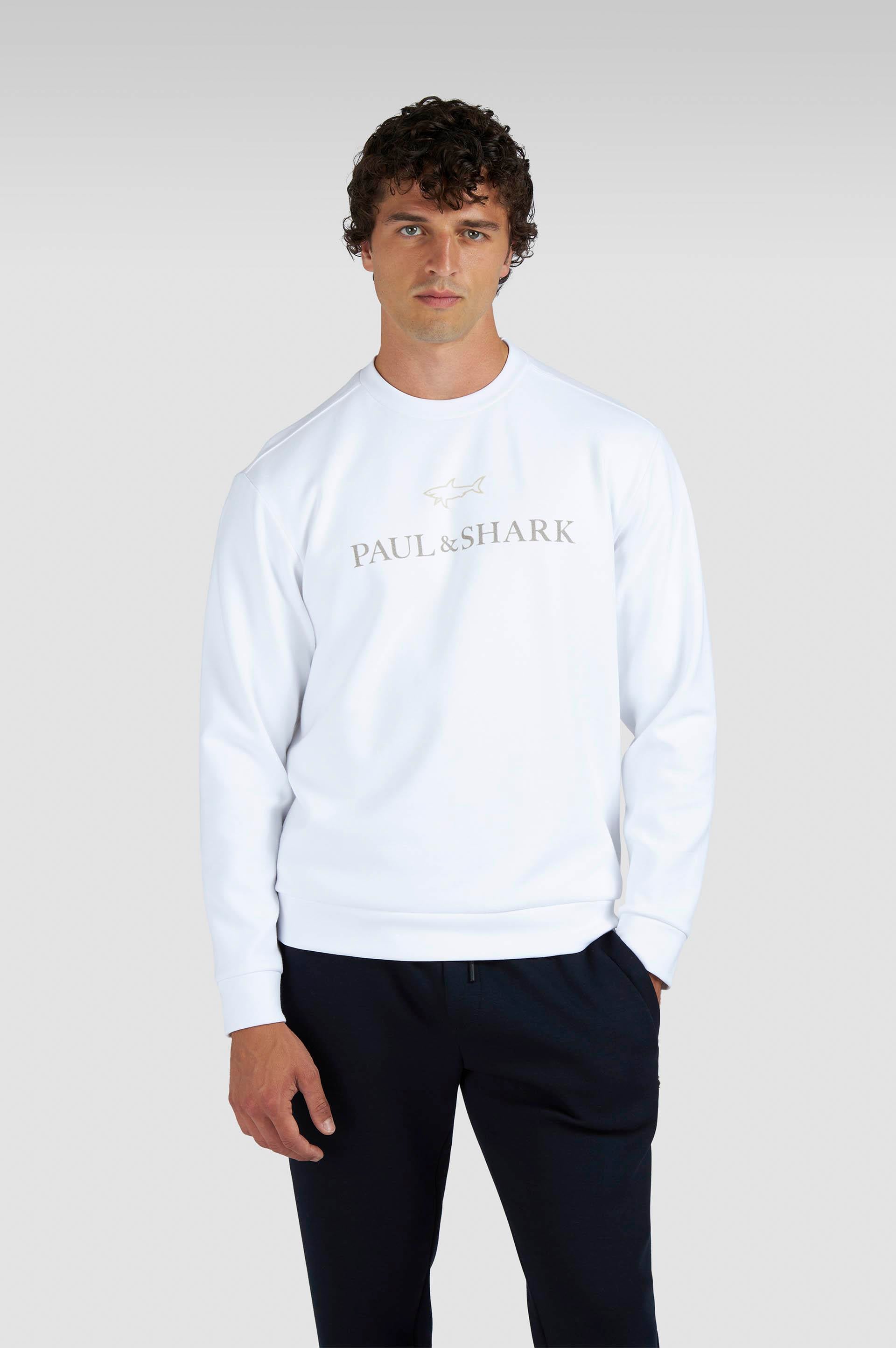 Paul Shark Paul Shark Erkek Normal Kalıp Logo İşlemeli Uzun Kollu Pamuklu Beyaz Sweatshirt 15311845-965