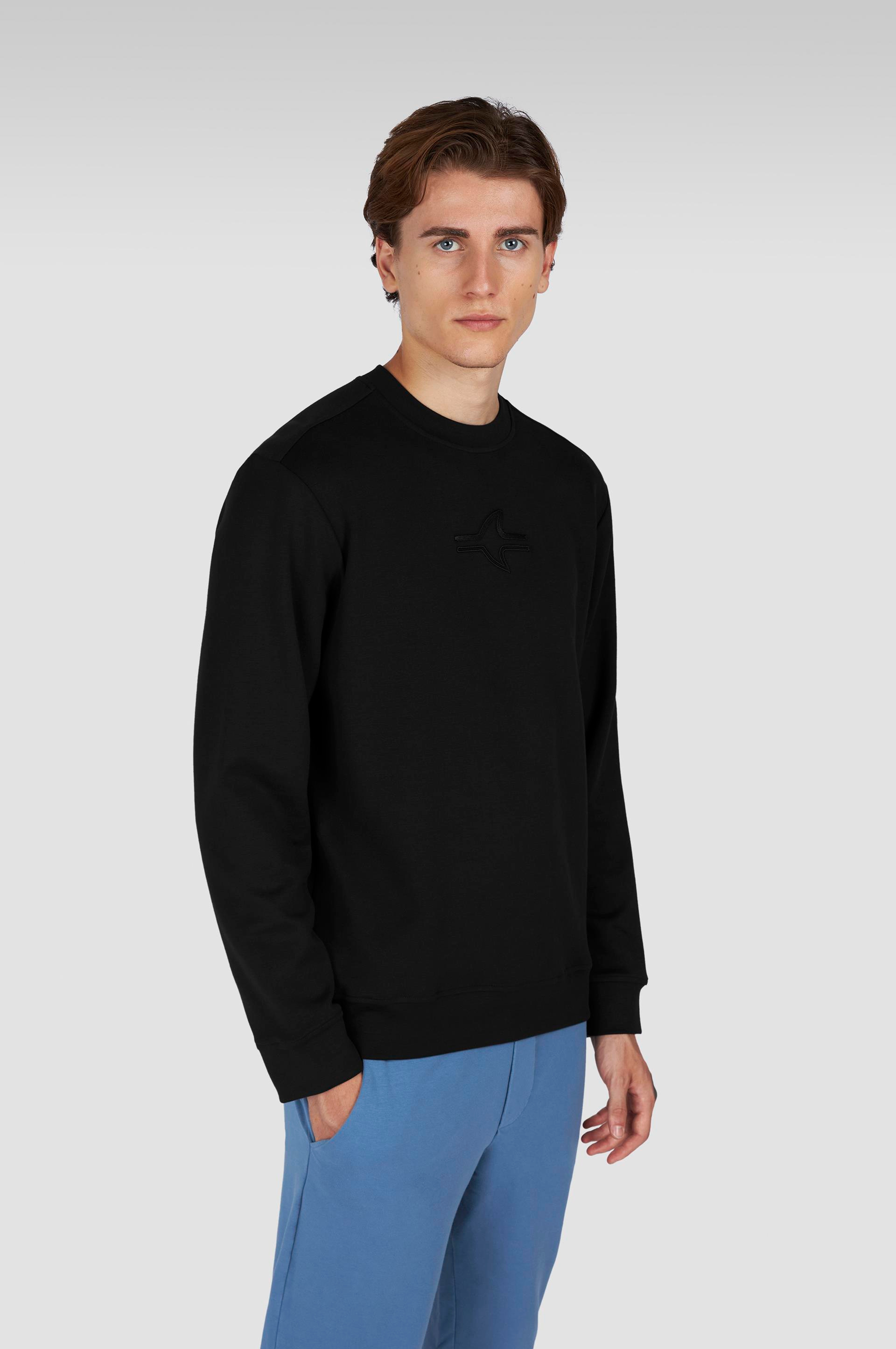 Paul Shark Paul Shark Erkek Normal Kalıp Yuvarlak Yakalı Shark Logo İşlemeli Uzun Kollu Siyah Sweatshirt 15311865A-011