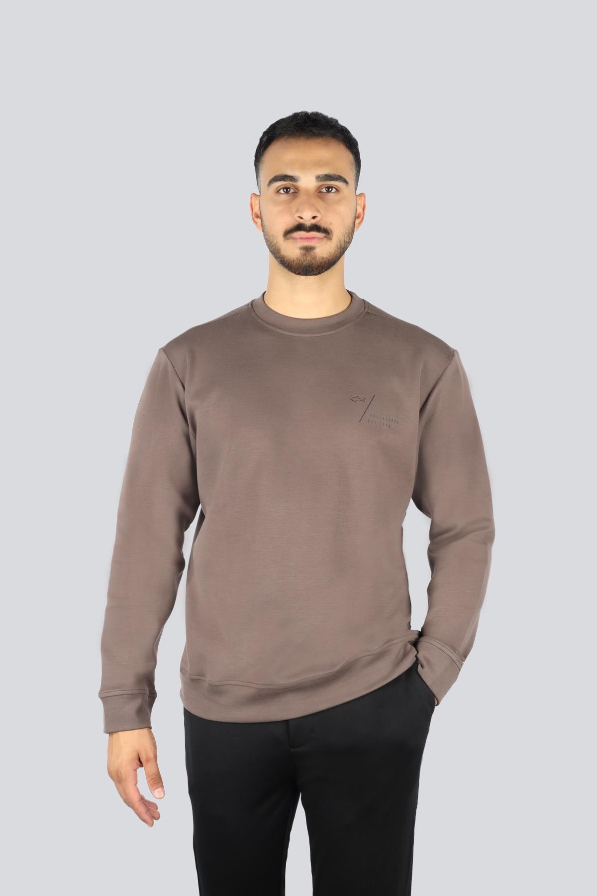 Paul Shark Paul Shark Erkek Normal Kalıp Logo Desenli Yuvarlak Yakalı Pamuklu Uzun Kollu Kahverengi Sweatshirt 15311861-365