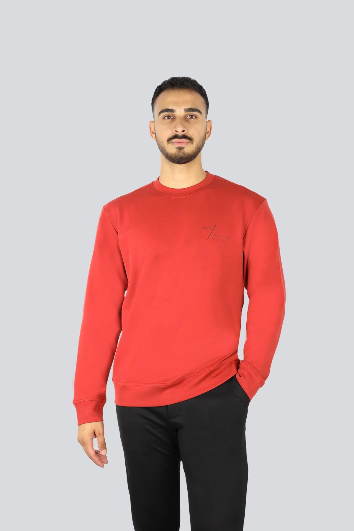 Paul Shark Paul Shark Erkek Normal Kalıp Logo Desenli Yuvarlak Yakalı Pamuklu Uzun Kollu Kırmızı Sweatshirt 15311861-636