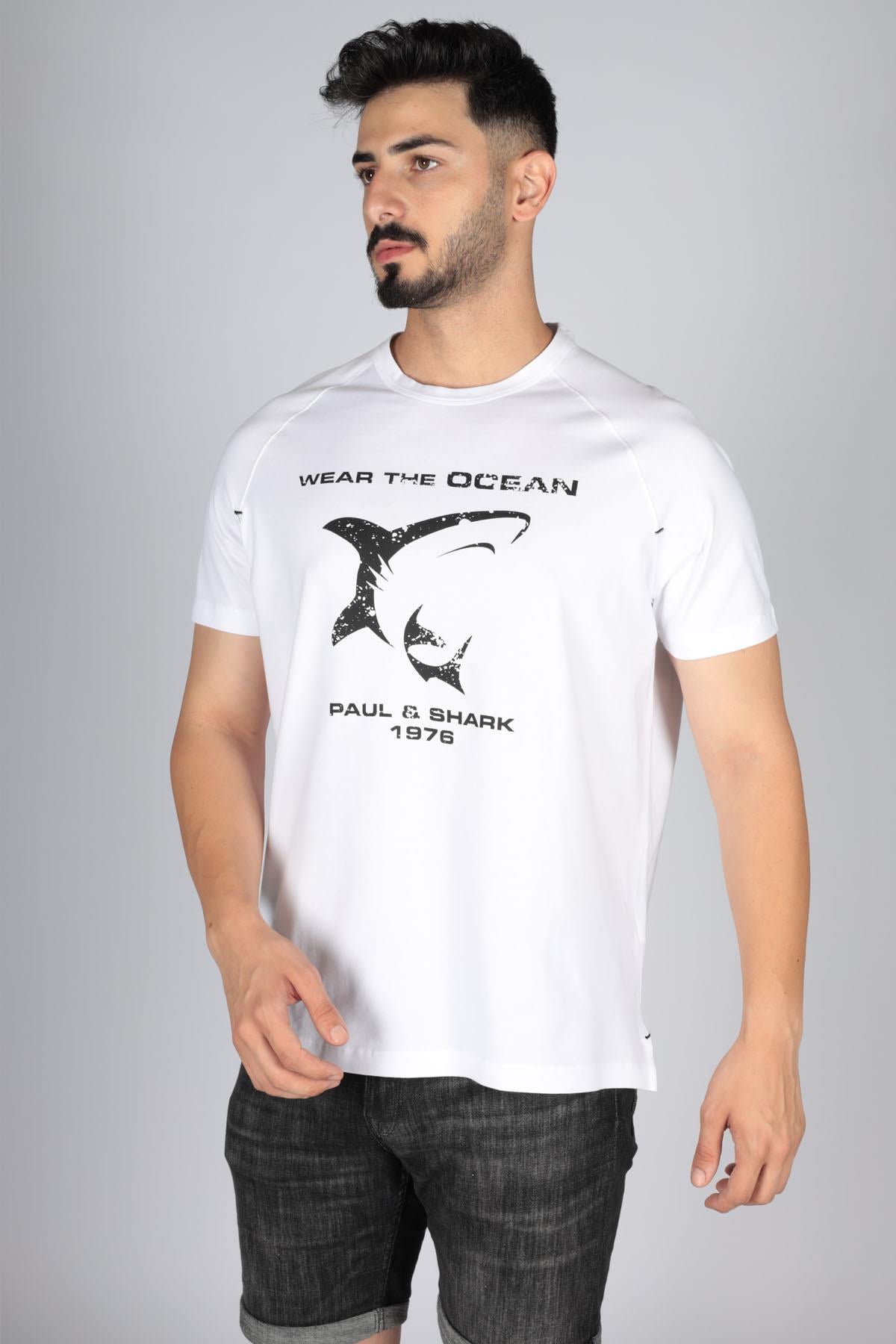 Paul Shark Paul Shark Erkek Pamuklu Regular Fit Düz Kısa Kollu Beyaz T-Shirt 23411018-010