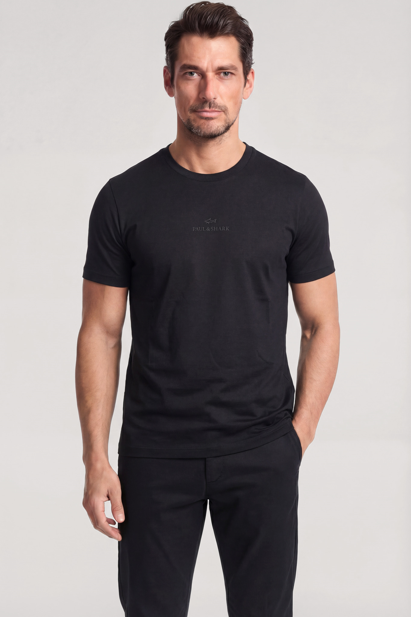 Paul Shark Paul Shark Erkek Regular Fit Yuvarlak Yakalı Pamuklu Logo İşlemeli Kısa Kollu Siyah T-Shirt 26411049-011