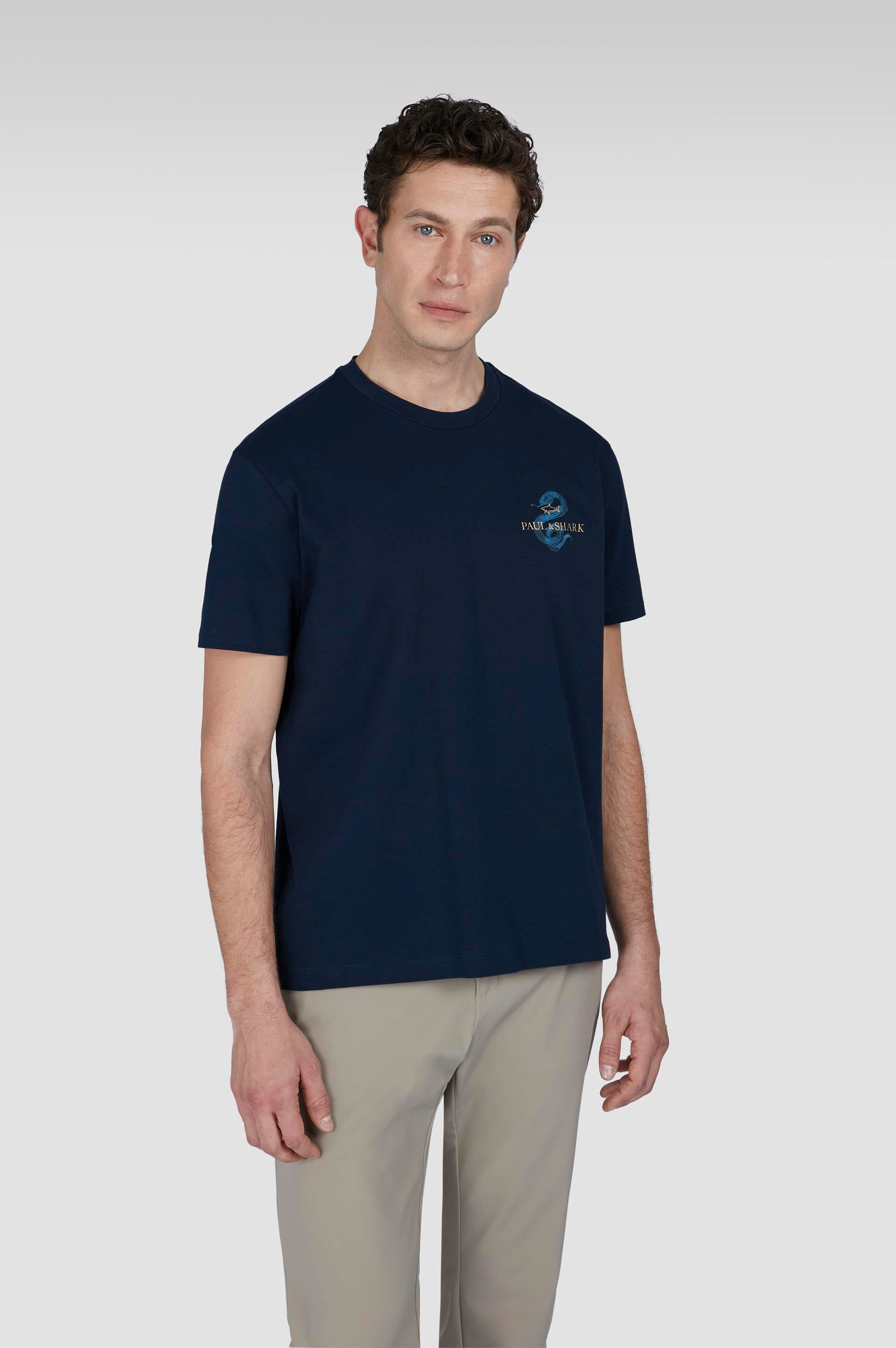 Paul Shark Paul Shark Erkek Regular Fit Grafik Baskılı Pamuklu Yuvarlak Yaka Kısa Kollu Lacivert T-Shirt 25411101-013