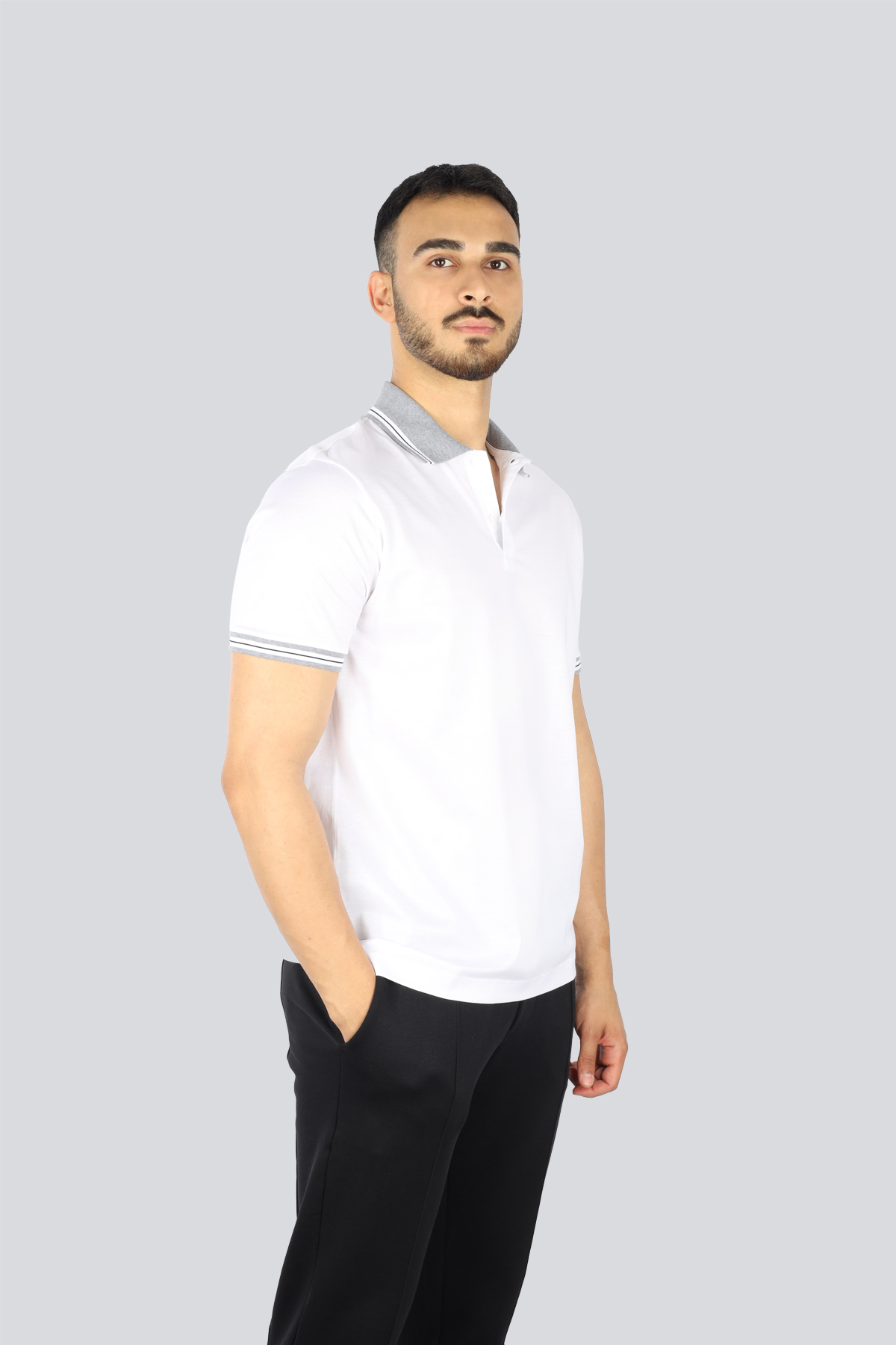 Paul Shark Paul Shark Erkek Regular Fit Yakası ve Kolları Şerit Çizgili Pamuklu Kısa Kollu Beyaz Polo Yaka T-Shirt 25411310-010