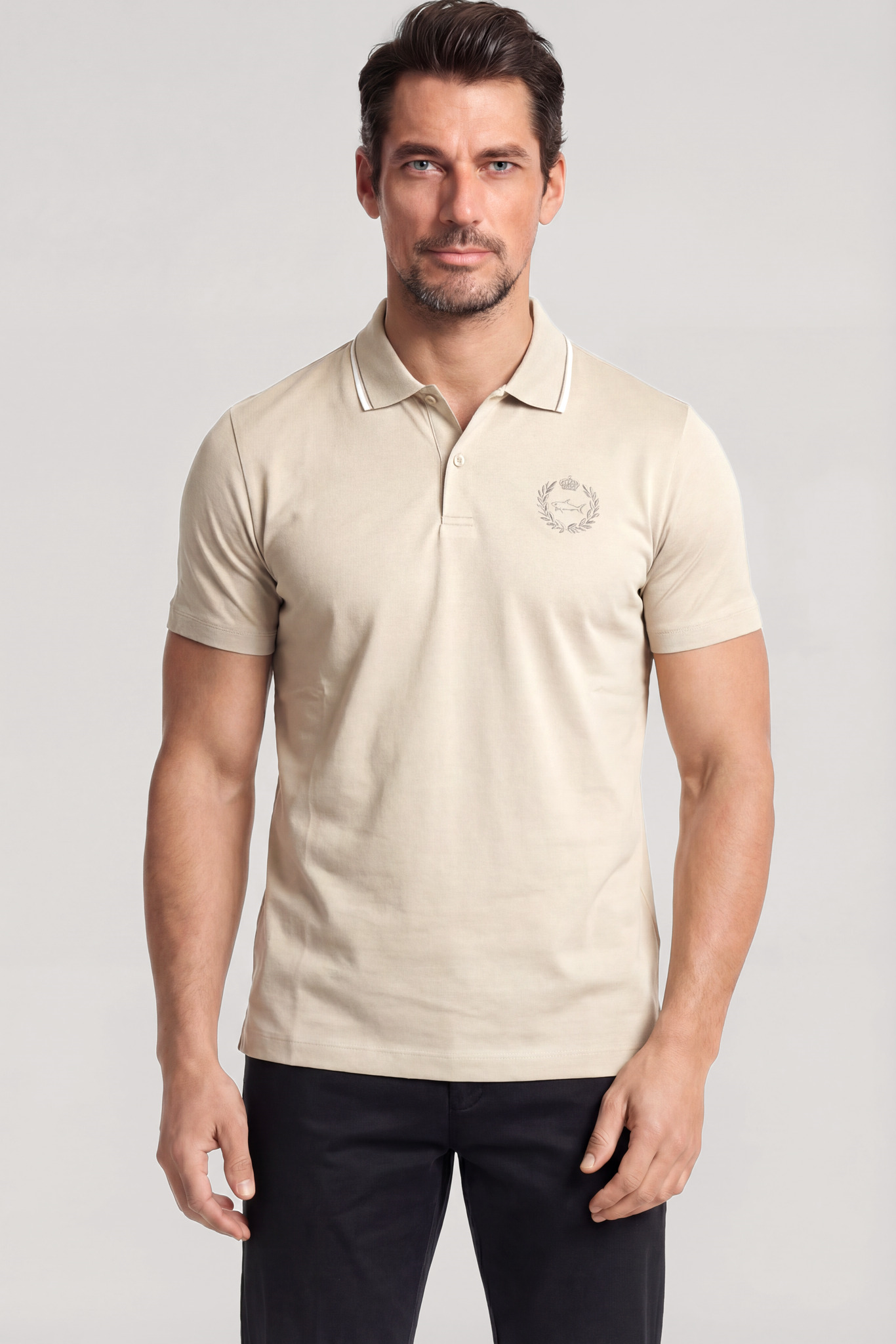 Paul Shark Paul Shark Erkek Regular Fit Logo İşlemeli Pamuklu Kısa Kollu Bej Polo Yaka T-Shirt 26411270-348