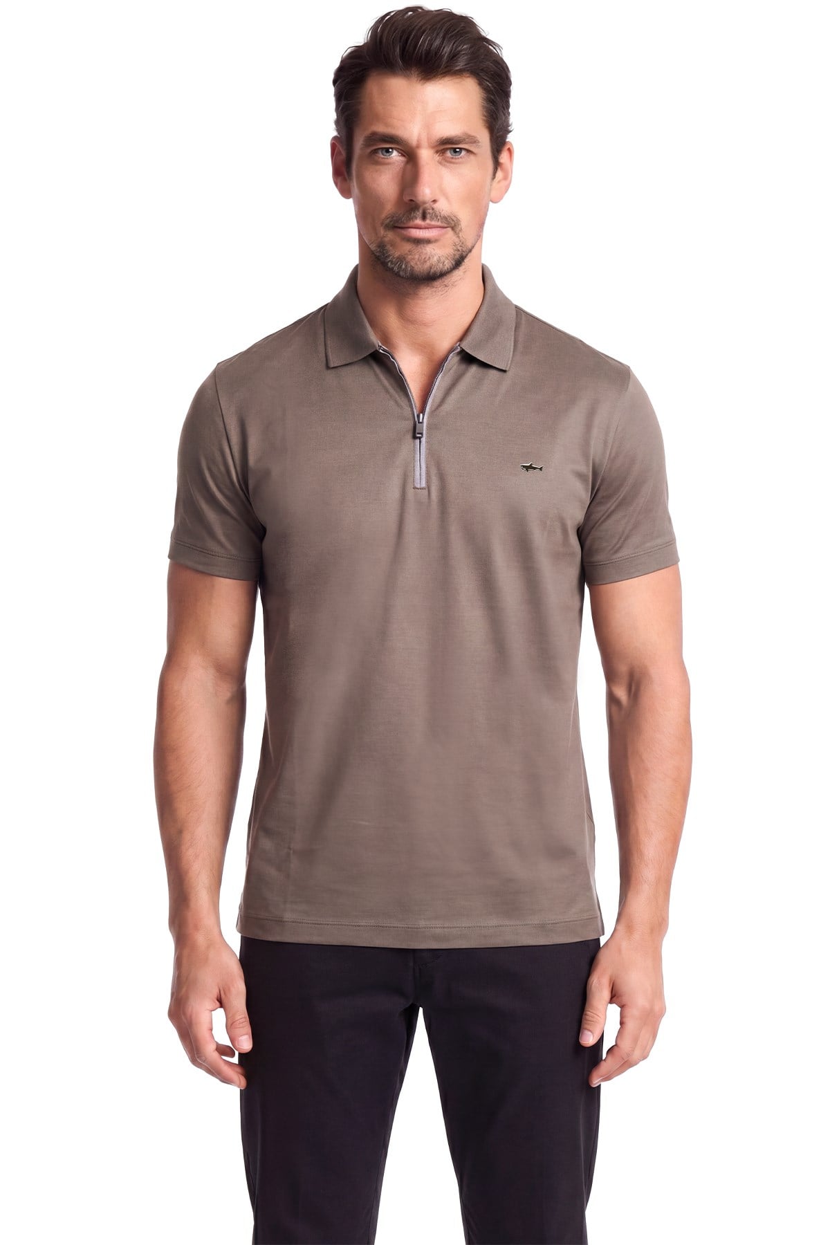 Paul Shark Paul Shark Erkek Regular Fit Logo Detaylı Pamuklu Kısa Kollu Kahverengi Polo Yaka T-Shirt 26411262SM-323