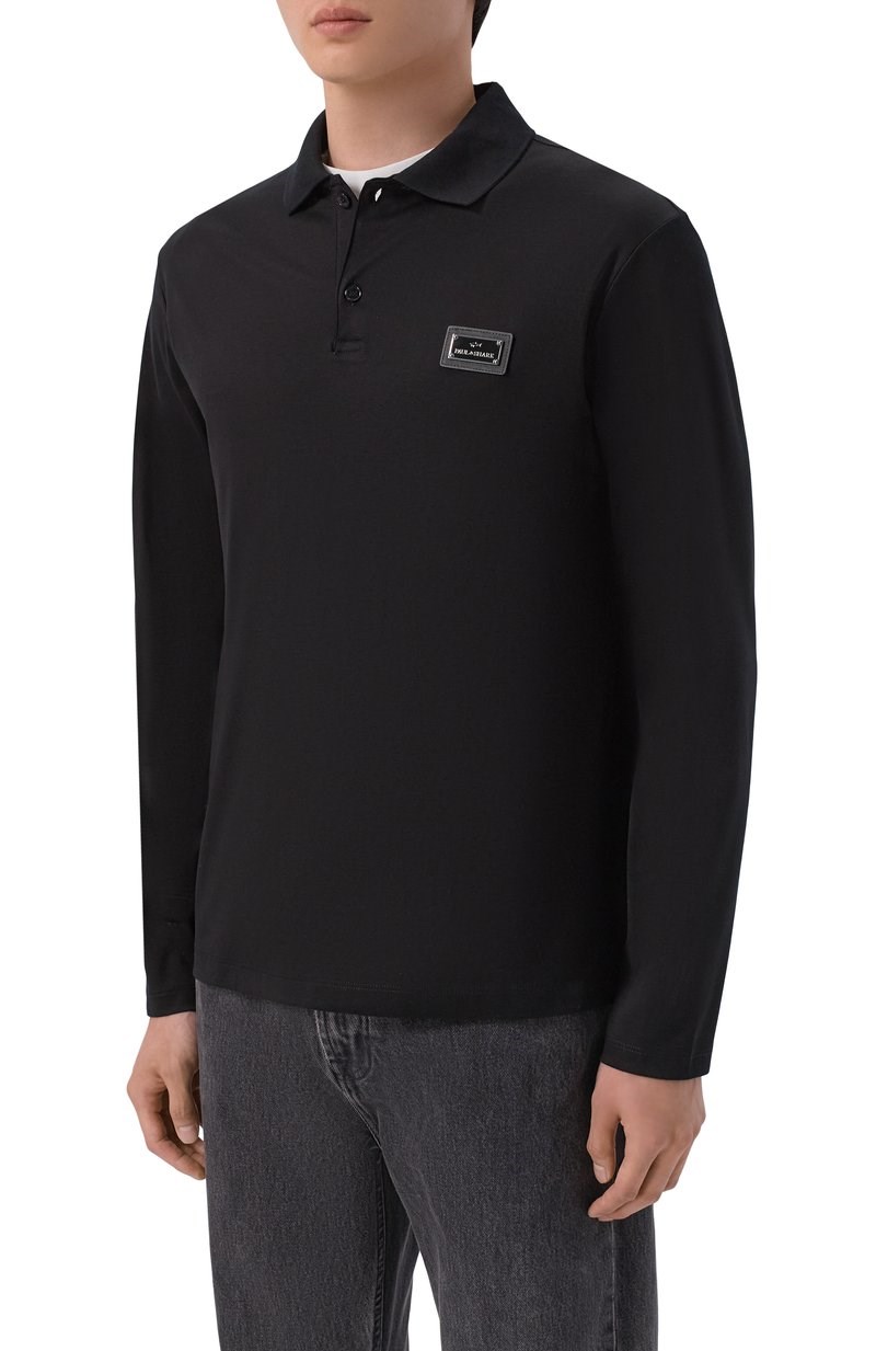 Paul Shark Paul Shark Erkek Regular Fit Pamuklu Logo Etiketli Uzun Kollu Siyah Polo Yaka T-Shirt 16311728-11D