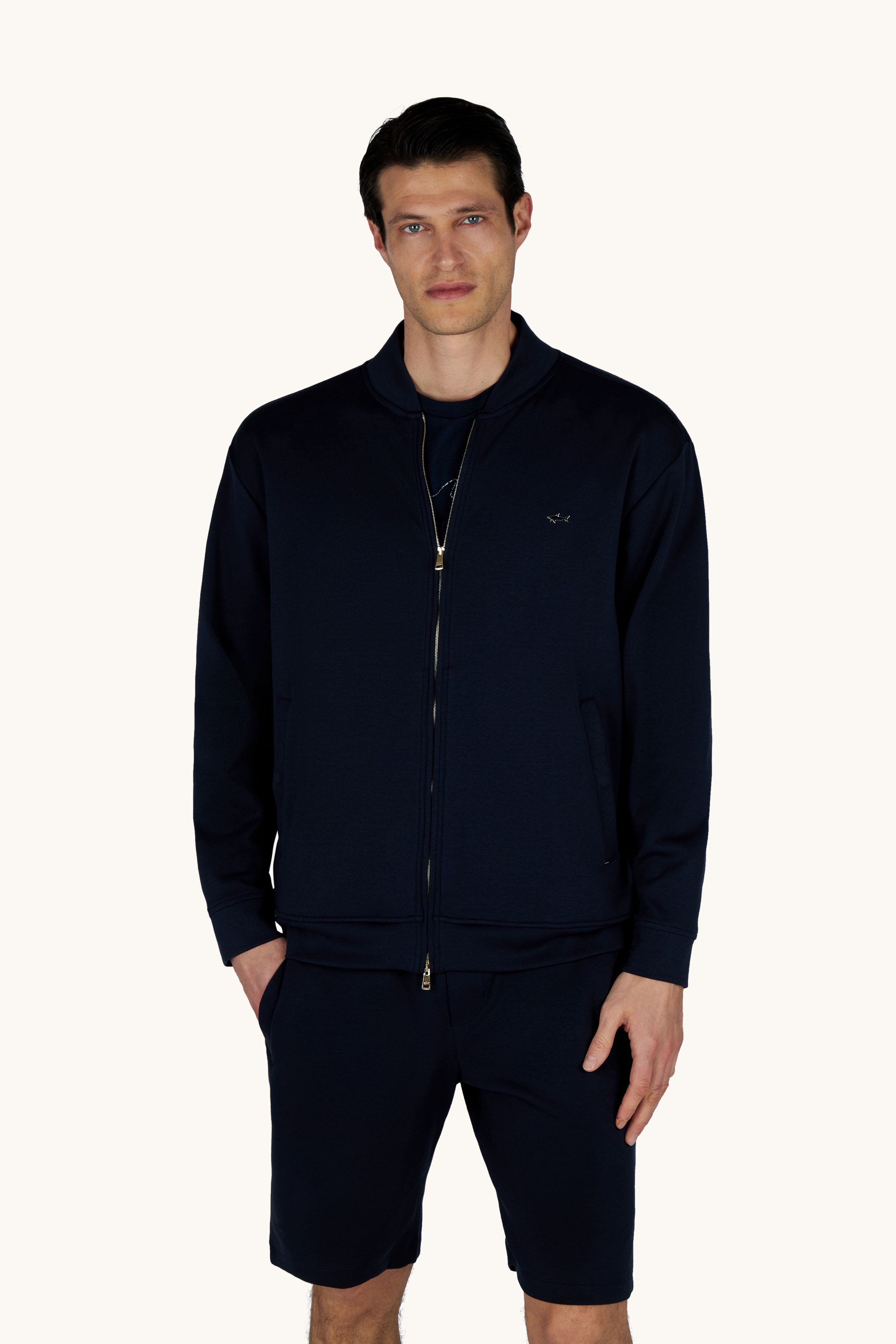 Paul Shark Paul Shark Erkek Regular Fit Dik Yaka Metalik Logo Detaylı Fermuarlı Uzun Kollu Lacivert Sweatshirt 26411814-50E