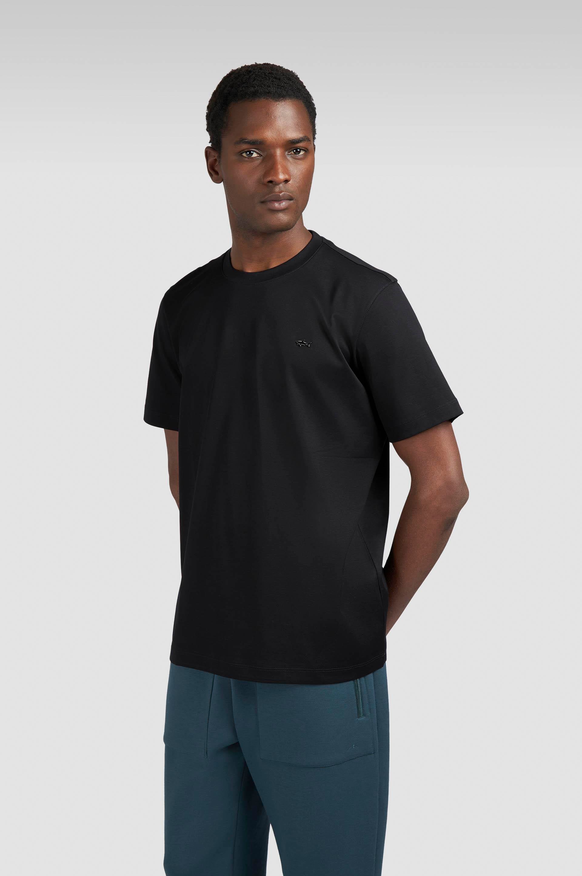 Paul Shark Paul Shark Erkek Regular Fit Yuvarlak Yakalı %100 Pamuklu Shark Logolu Kısa Kollu Siyah-Gümüş T-Shirt 15311610-11D