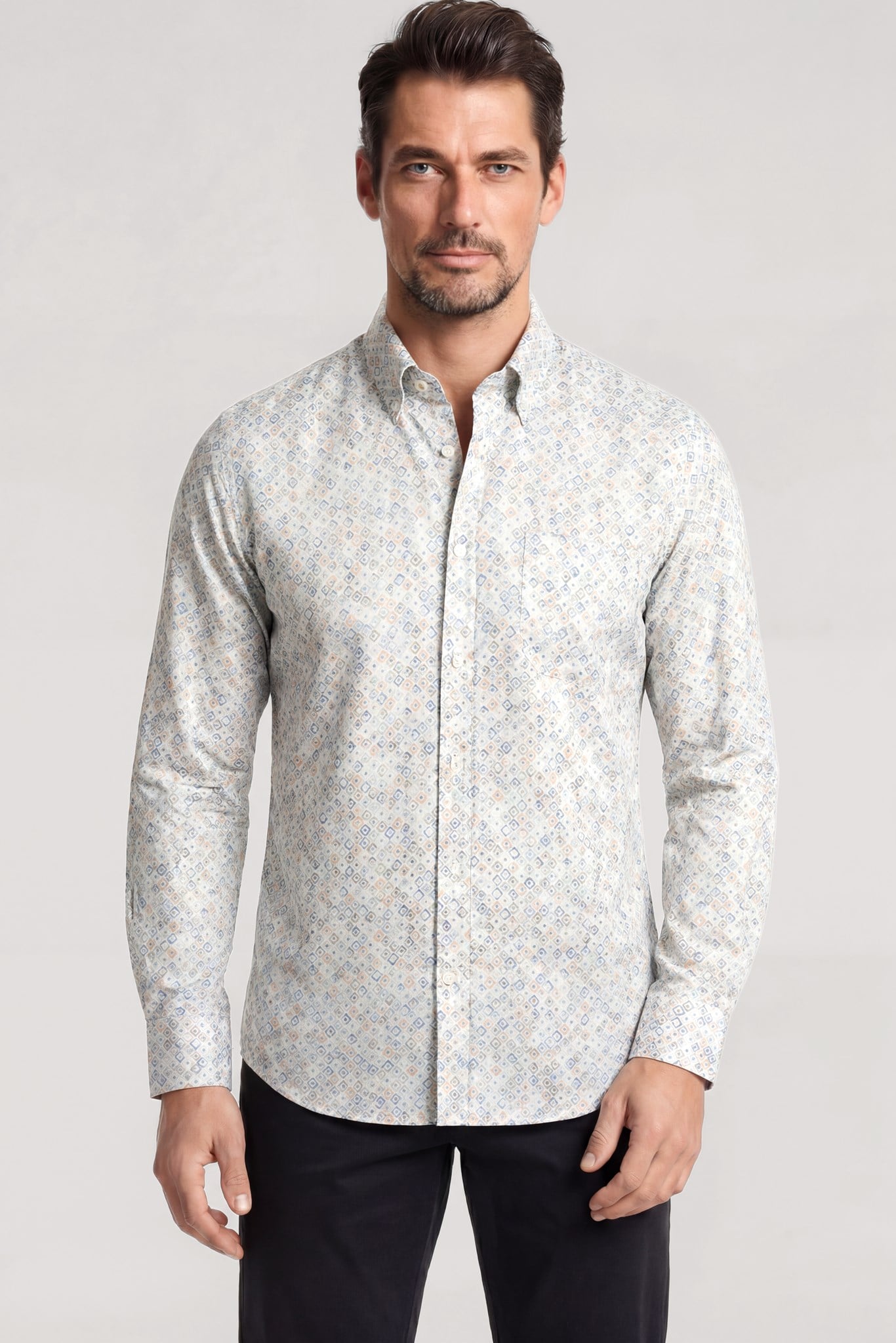 Paul Shark Paul Shark Erkek Slim Fit Desenli Cep Detaylı Uzun Kollu Keten Bej Gömlek 26413098-G61