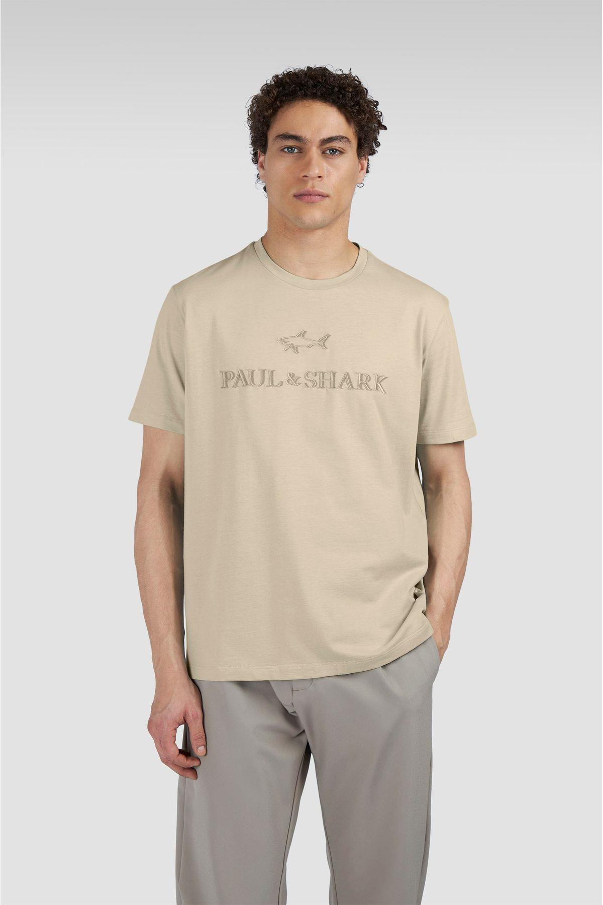 Paul Shark Paul Shark Erkek Ton Sür Ton Logo İşlemeli Pamuklu Jarse Bej T-Shirt 25411042-348