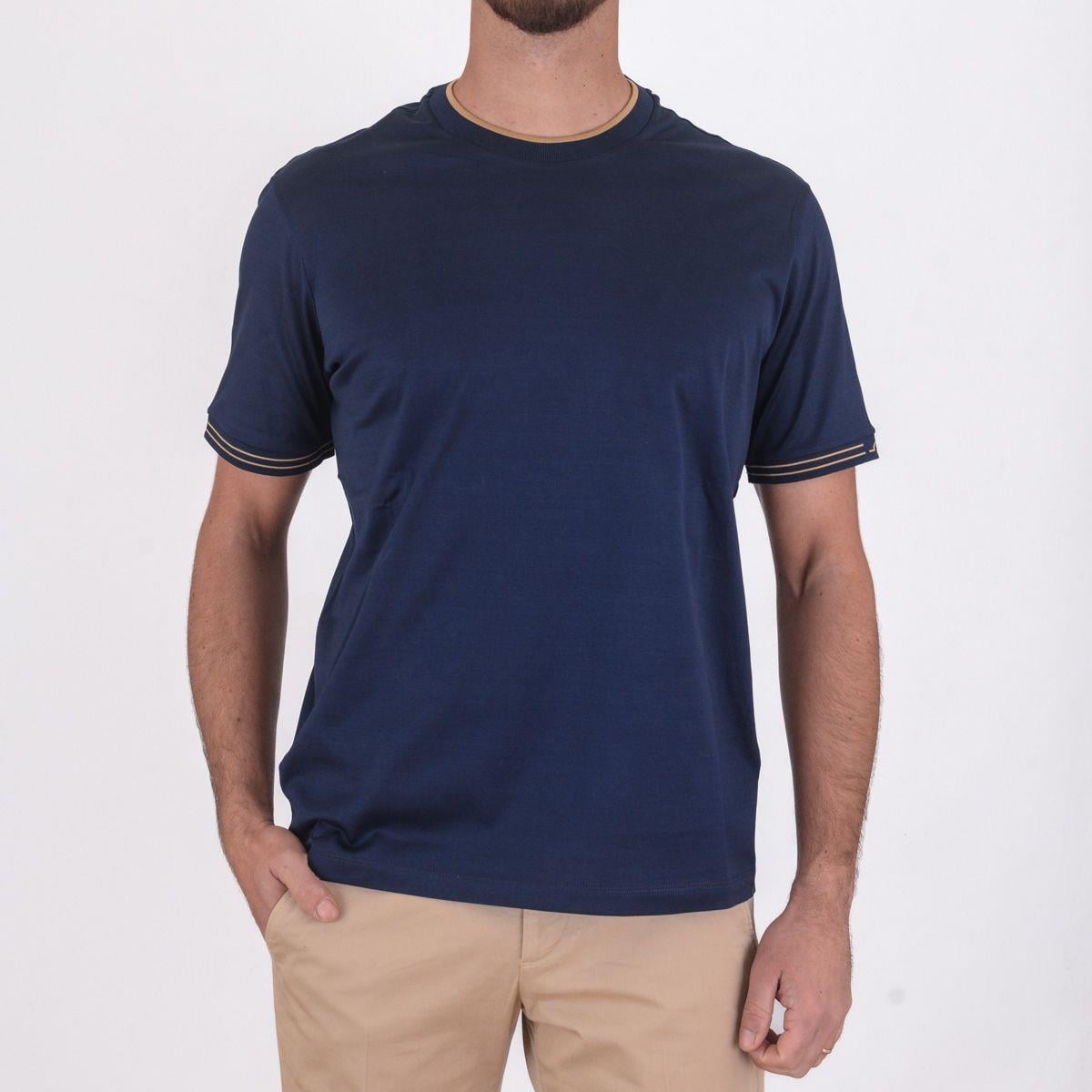 Paul Shark Paul Shark Erkek Yuvarlak Yakalı Kolu Yüzgeç Detaylı Pamuklu Lacivert-Beyaz T-Shirt 25411017-13E