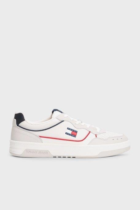 Tommy Hilfiger Tommy Hilfiger Erkek Bayrak Logolu %100 Deri Nefes Alabilir Üst Yüzeyli Mavi Sneaker EM0EM01585-0G1