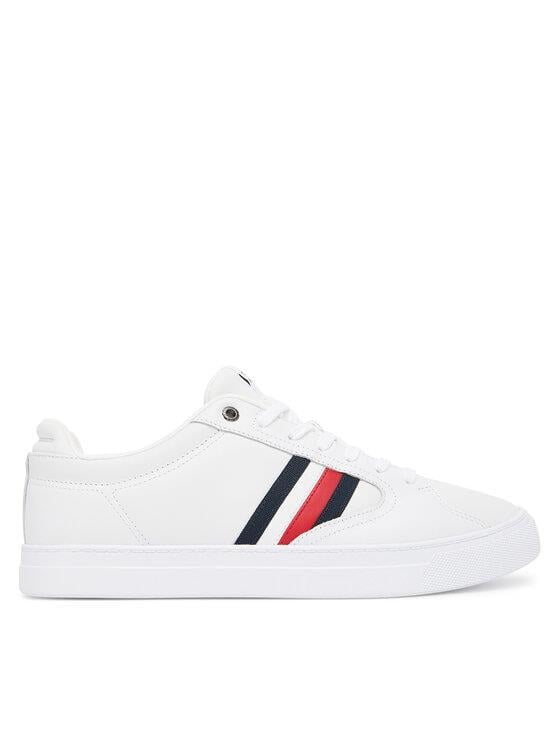 Tommy Hilfiger Tommy Hilfiger Erkek Bayrak Logolu Düz ve Rahat Taban %100 Deri Beyaz Sneaker FM0FM05628-YBS