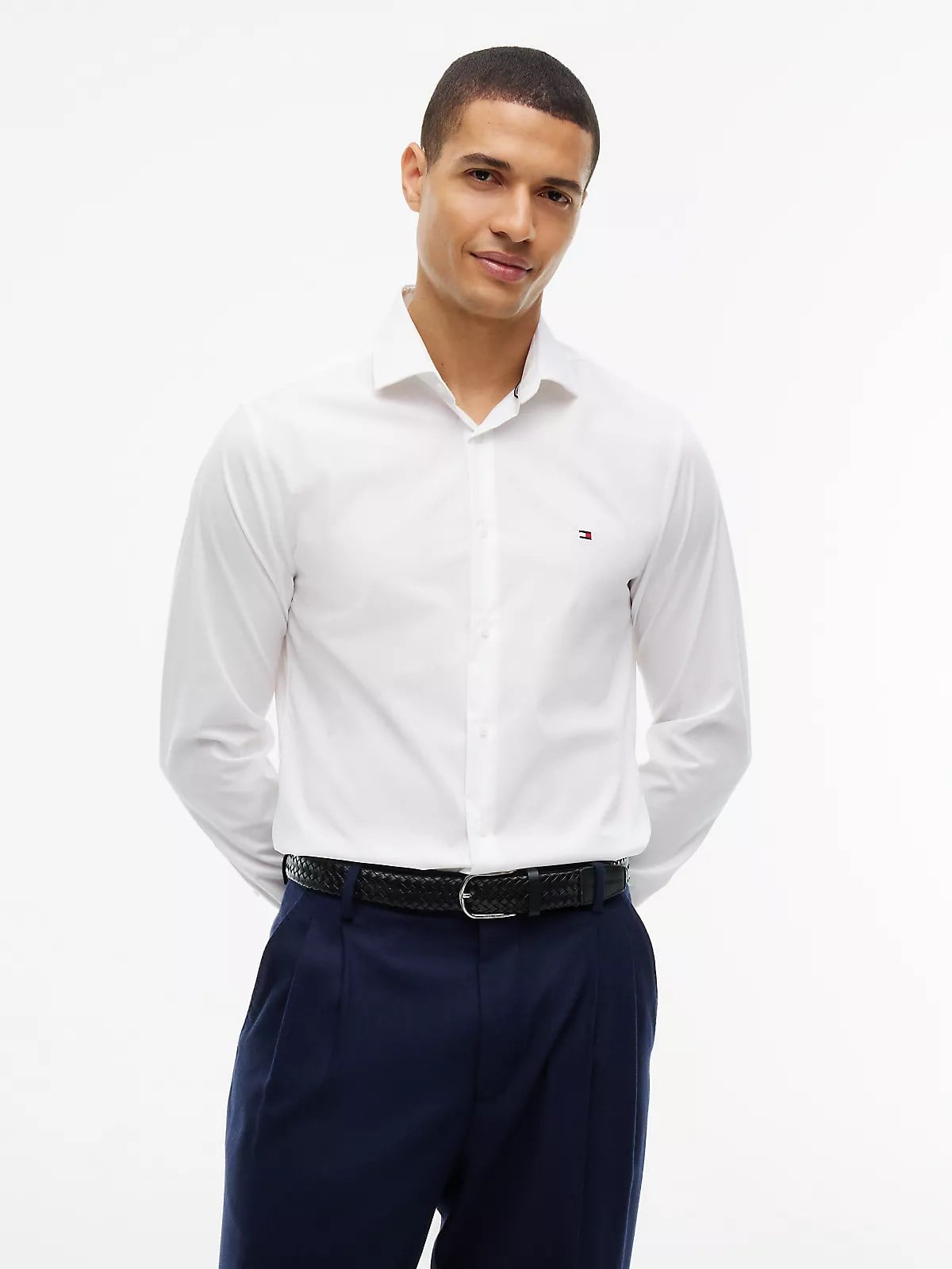 Tommy Hilfiger Tommy Hilfiger Erkek Dar Kesim Organik Pamuklu Logo Detaylı Uzun Kollu Beyaz Gömlek MW0MW43122-YBR