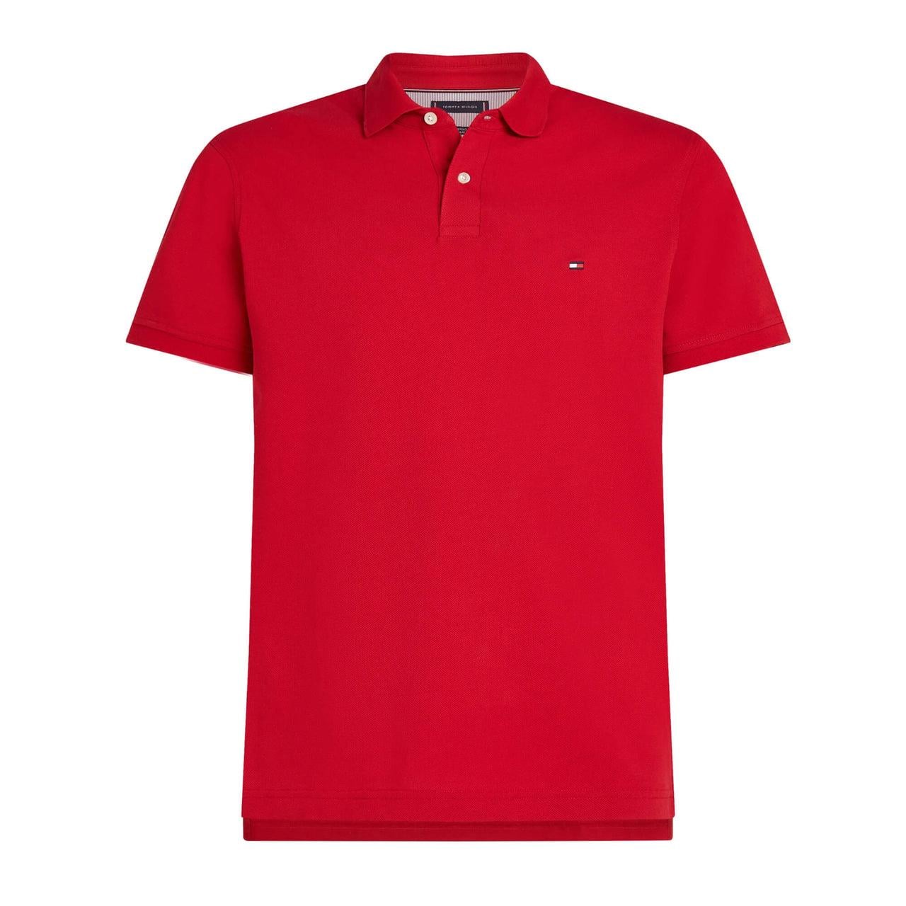 Tommy Hilfiger Tommy Hilfiger Erkek Dokuma Polo Yaka Kısa Kol Günlük Kırmızı Polo Yaka T-Shirt MW0MW17770-XLD