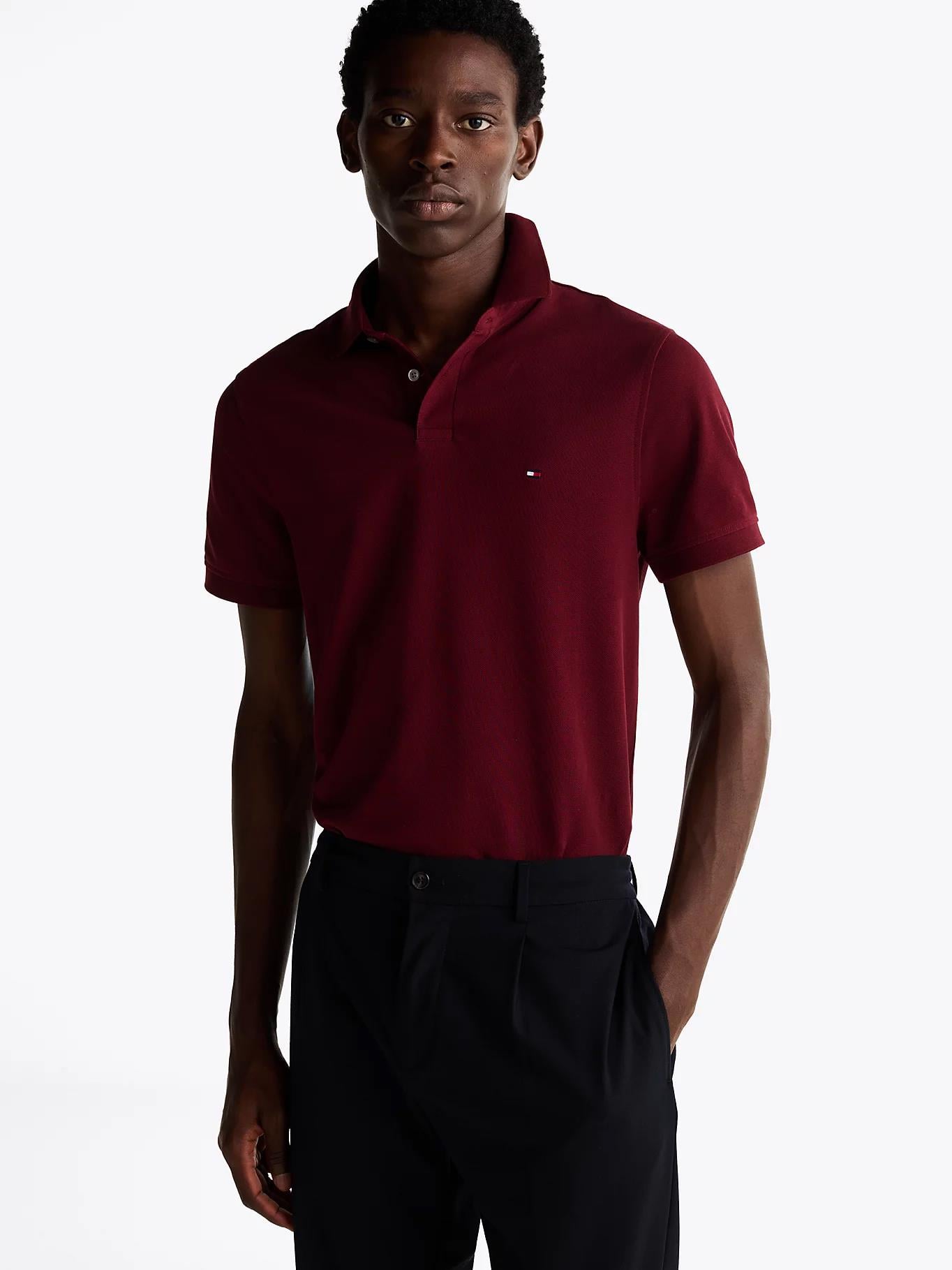 Tommy Hilfiger Tommy Hilfiger Erkek Dokuma Polo Yaka Kısa Kol Günlük Bordo Polo Yaka T-Shirt MW0MW17770-VLP