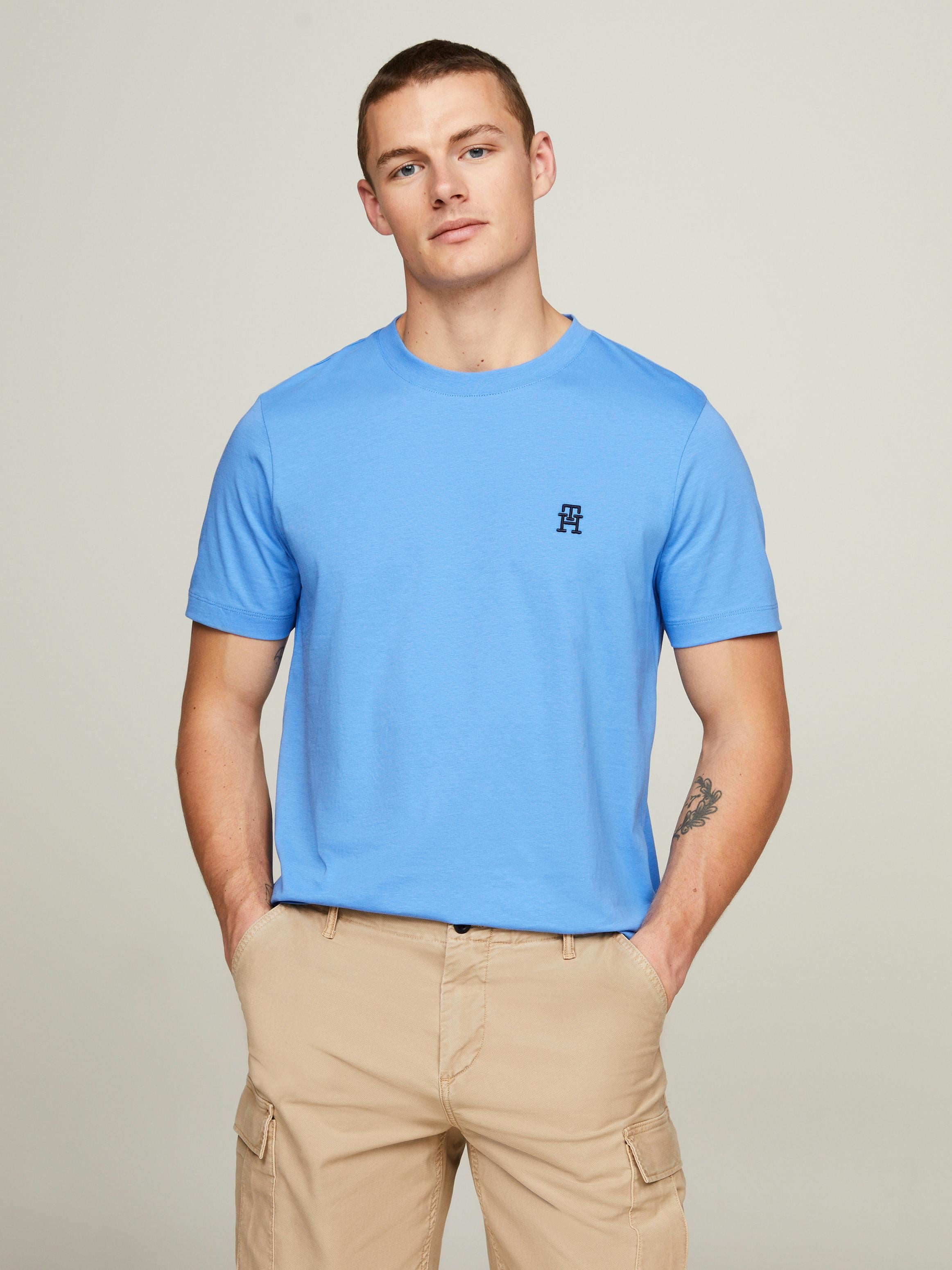 Tommy Hilfiger Tommy Hilfiger Erkek Dokuma Kumaş Kısa Kol Düz Model Mavi1 T-Shirt MW0MW33987-C30