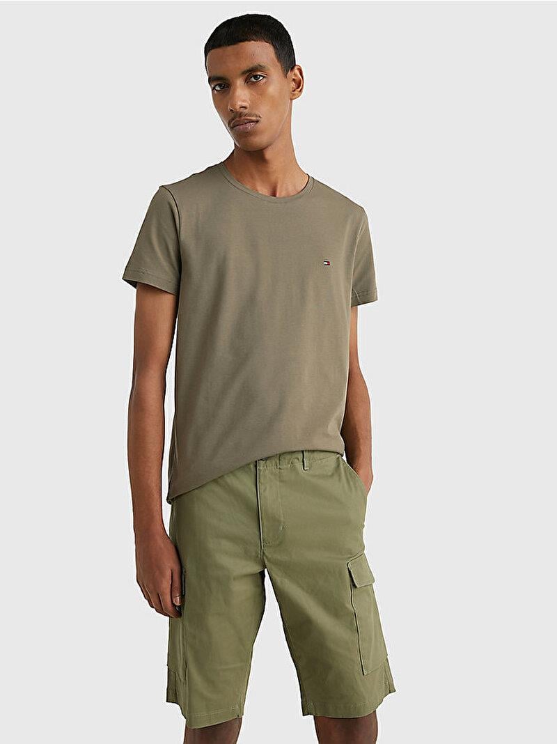 Tommy Hilfiger Tommy Hilfiger Erkek Dokuma Kumaş Kısa Kol Düz Model Haki T-Shirt MW0MW10800-RBU
