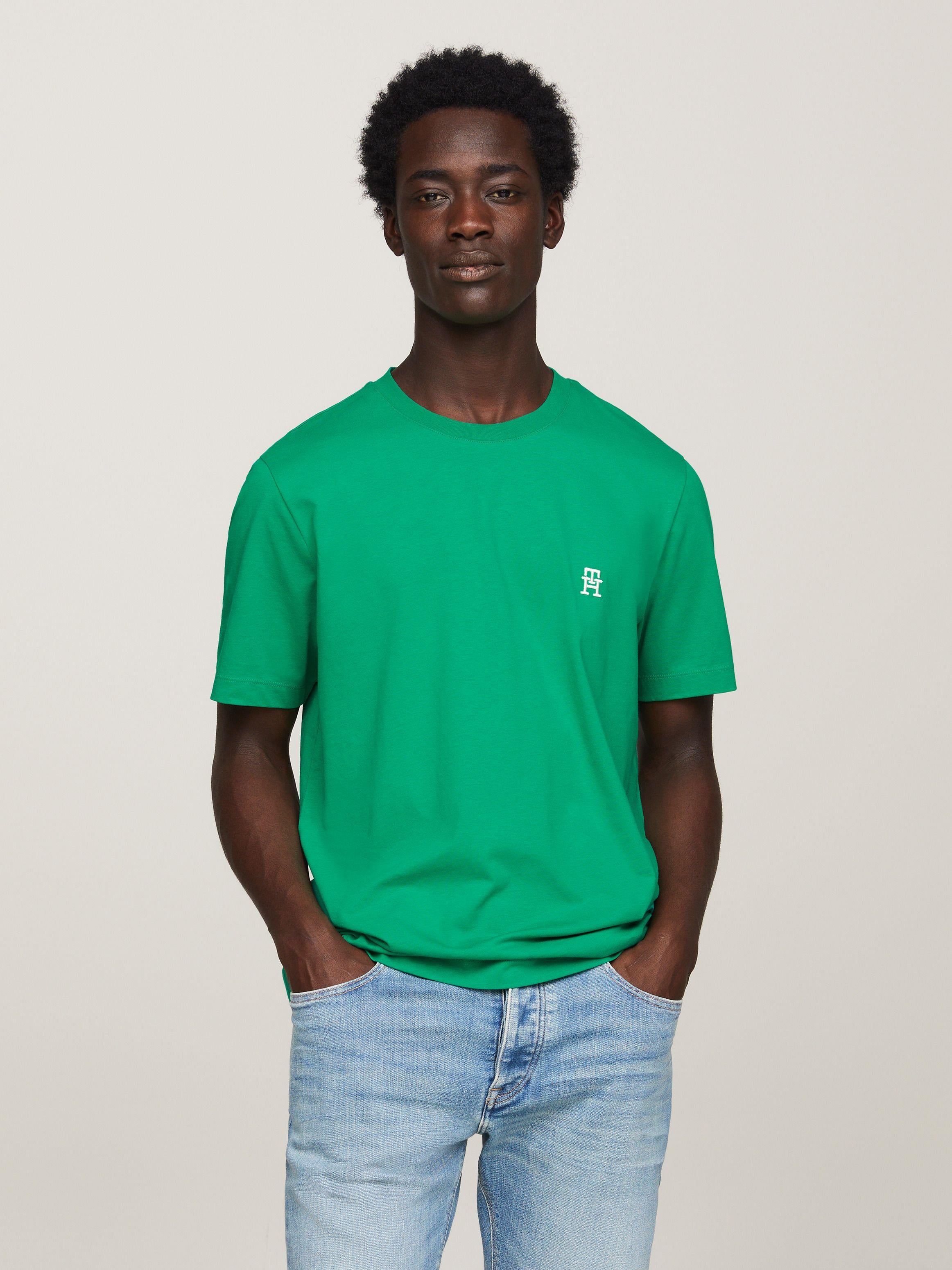 Tommy Hilfiger Tommy Hilfiger Erkek Dokuma Kumaş Kısa Kol Düz Model Yeşil T-Shirt MW0MW33987-L4B
