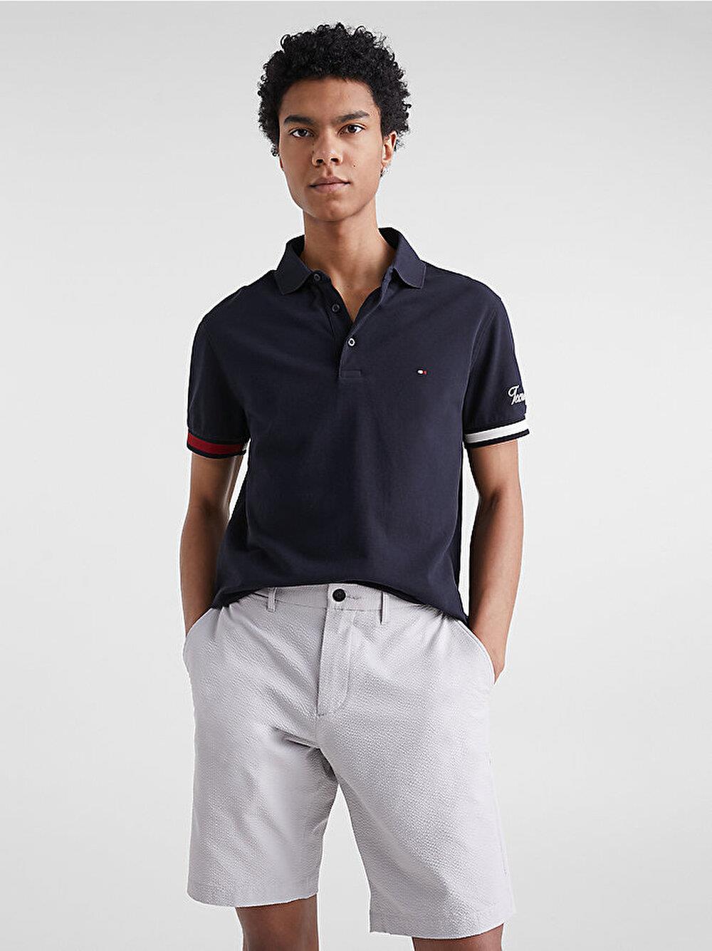 Tommy Hilfiger Tommy Hilfiger Erkek Dokuma Polo Yaka Kısa Kol Günlük Lacivert2 Polo Yaka T-Shirt MW0MW30764-DW5