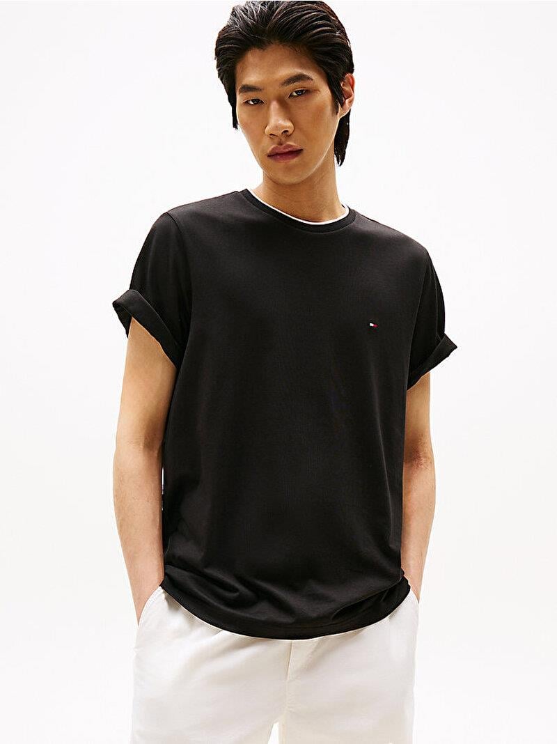 TOMMY HILFIGER Tommy Hilfiger Erkek Kısa Kol Bisiklet Yaka Pamuklu Düz Model Siyah T-Shirt MW0MW39368-BDS