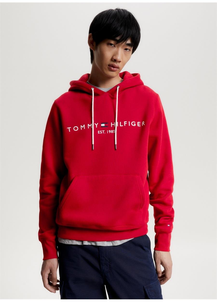 Tommy Hilfiger Tommy Hilfiger Erkek Logolu Kapüşonlu Uzun Kollu Günlük Kullanım Kırmızı Sweatshirt MW0MW11599-XMP