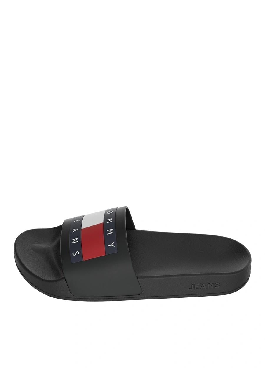 Tommy Hilfiger Tommy Hilfiger Erkek Logolu Suni Deri Günlük Kullanım Siyah Terlik EM0EM01191-BDS