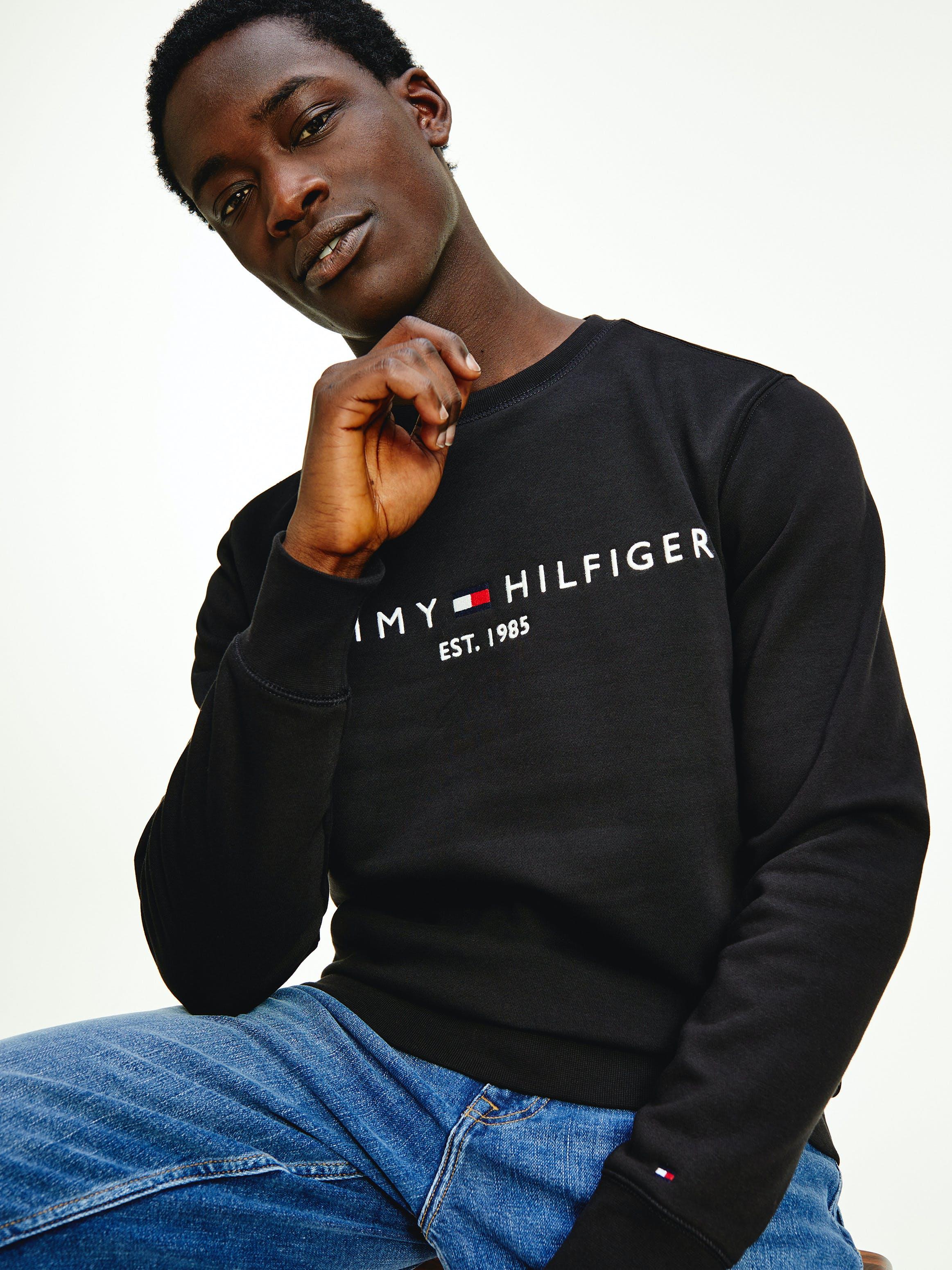Tommy Hilfiger Tommy Hilfiger Erkek Marka Logolu Uzun Kollu Rahat Siyah Sweatshirt MW0MW11596-BDS