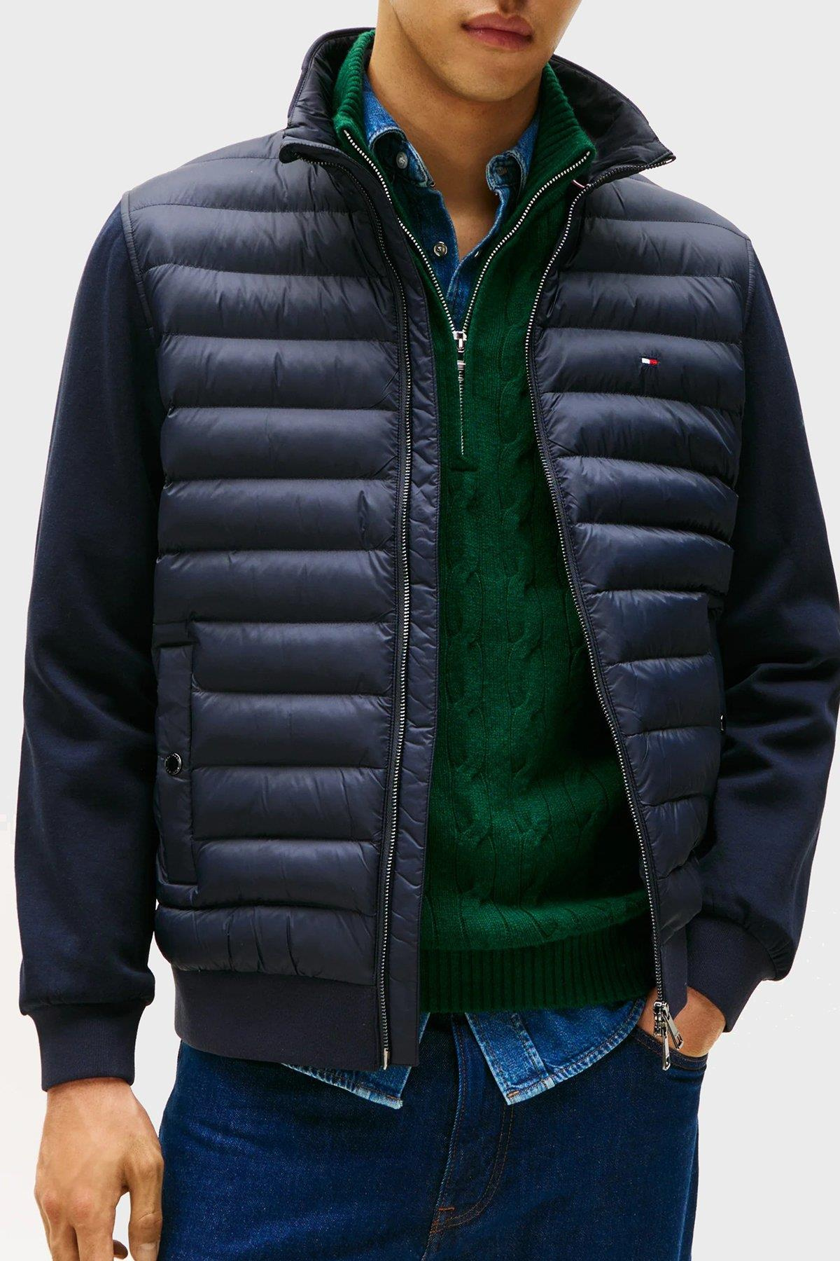 Tommy Hilfiger Tommy Hilfiger Erkek Normal Kalıp Dik Yaka Fermuarlı Kapitone Desenli Kontrast Kollu Lacivert Sweatshirt MW0MW41329-DW5