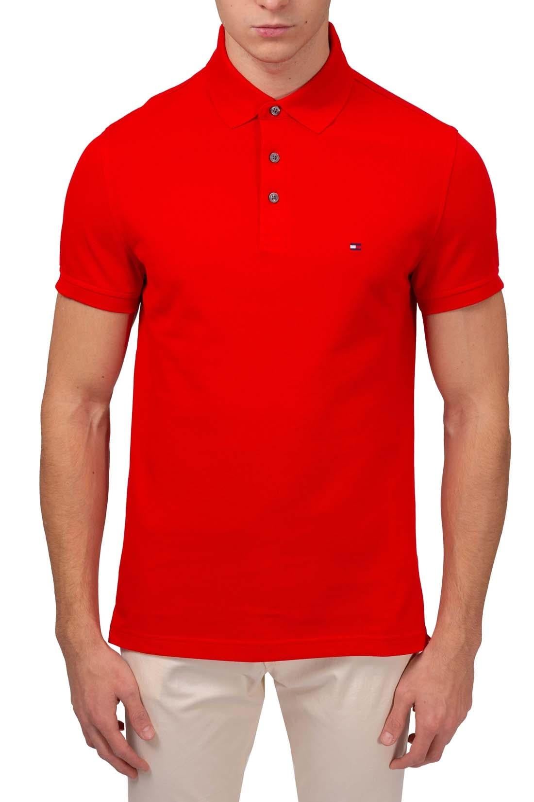Tommy Hilfiger Tommy Hilfiger Erkek Pamuklu Polo Yakalı Düğme Kapamalı Kısa Kollu Kırmızı Polo Yaka T-Shirt MW0MW17771-XND