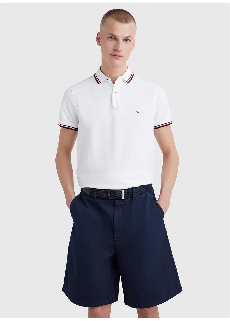 Tommy Hilfiger Tommy Hilfiger Erkek Pamuklu Polo Yakalı Düğme Kapamalı Kısa Kollu Beyaz Polo Yaka T-Shirt MW0MW13080-YBR