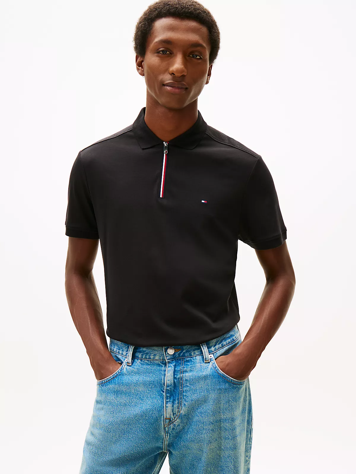 Tommy Hilfiger Tommy Hilfiger Erkek Regular Fit Pamuklu Kısa Kollu Fermuarlı Siyah Polo Yaka T-Shirt MW0MW41613-BDS
