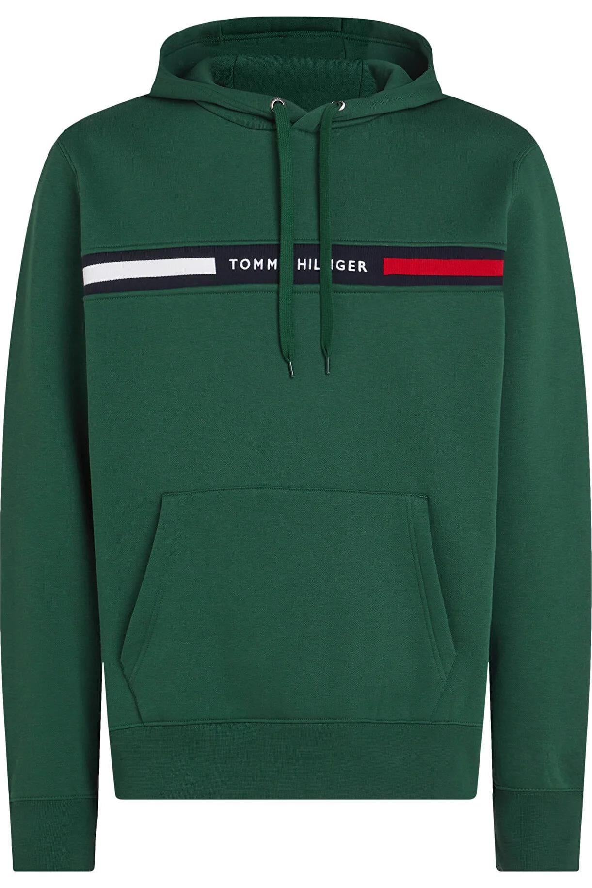 Tommy Hilfiger Tommy Hilfiger Erkek Regular Fit Kapüşonlu Logo Baskılı Pamuklu Uzun Kollu Yeşil Sweatshirt MW0MW37361-L6K
