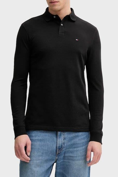 Tommy Hilfiger Tommy Hilfiger Erkek Regular Fit Organik Pamuklu Bayrak Logolu Uzun Kollu Siyah Polo Yaka T-Shirt MW0MW20183-BDS
