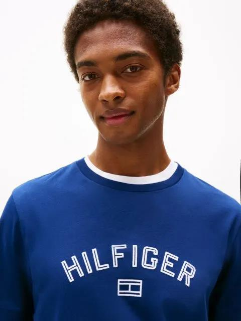 TOMMY HILFIGER Tommy Hilfiger Erkek Regular Fit Pamuklu Logo Baskılı Pamuklu Yuvarlak Yakalı Kısa Kollu Mavi T-Shirt MW0MW39357-C7G